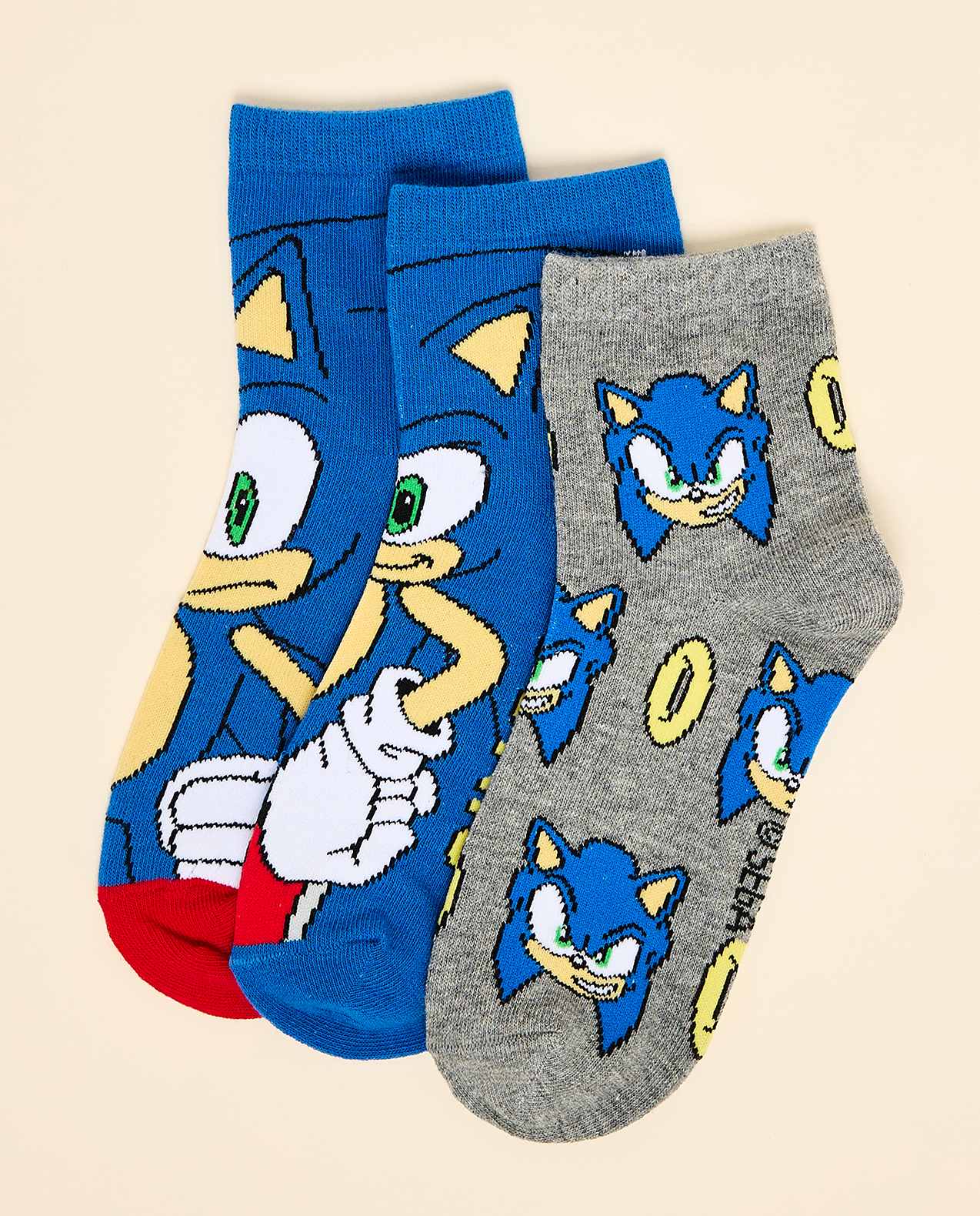 3 Pack Sonic Print Ankle Socks