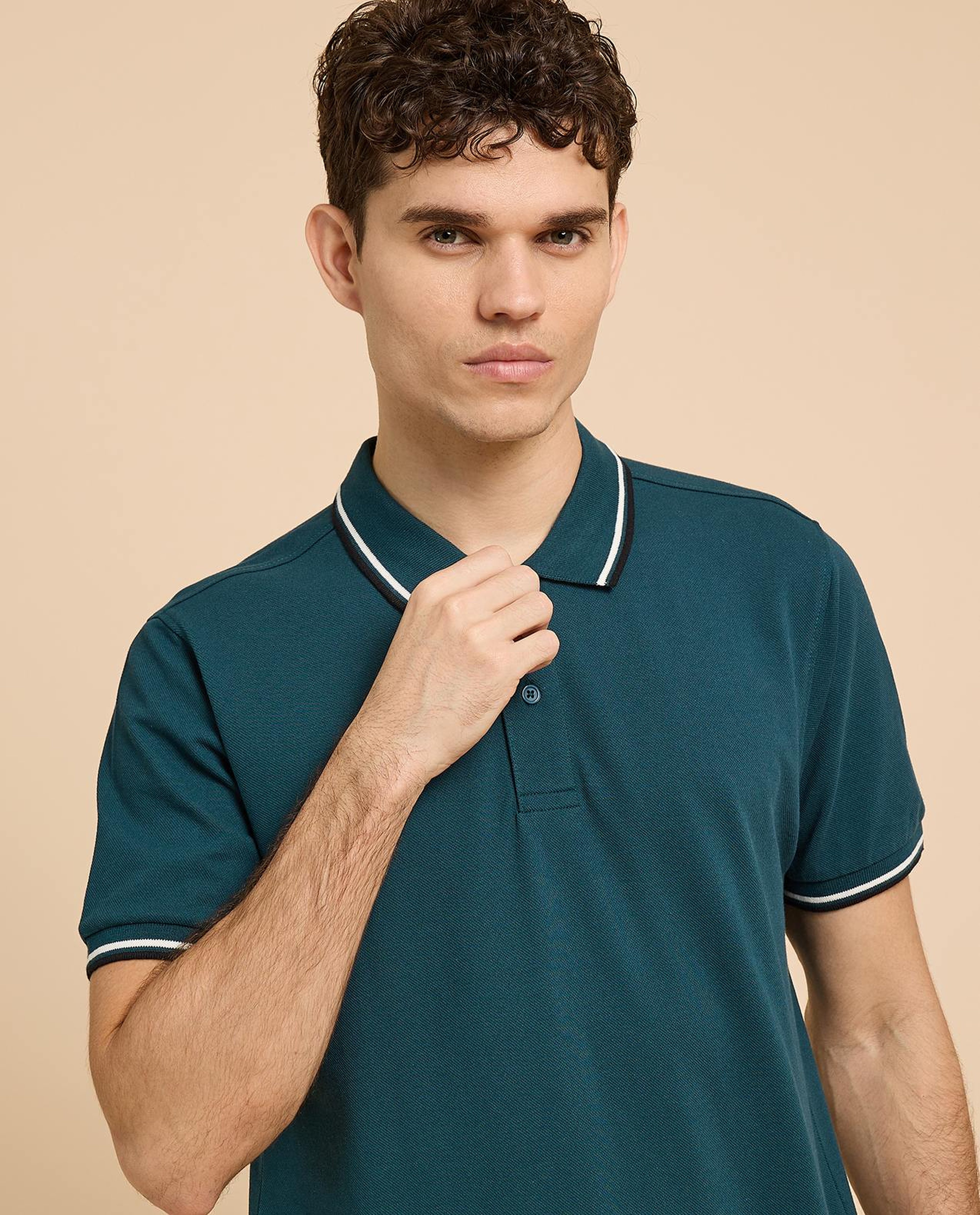 Contrast Tipping Polo T-Shirt with Short Sleeves