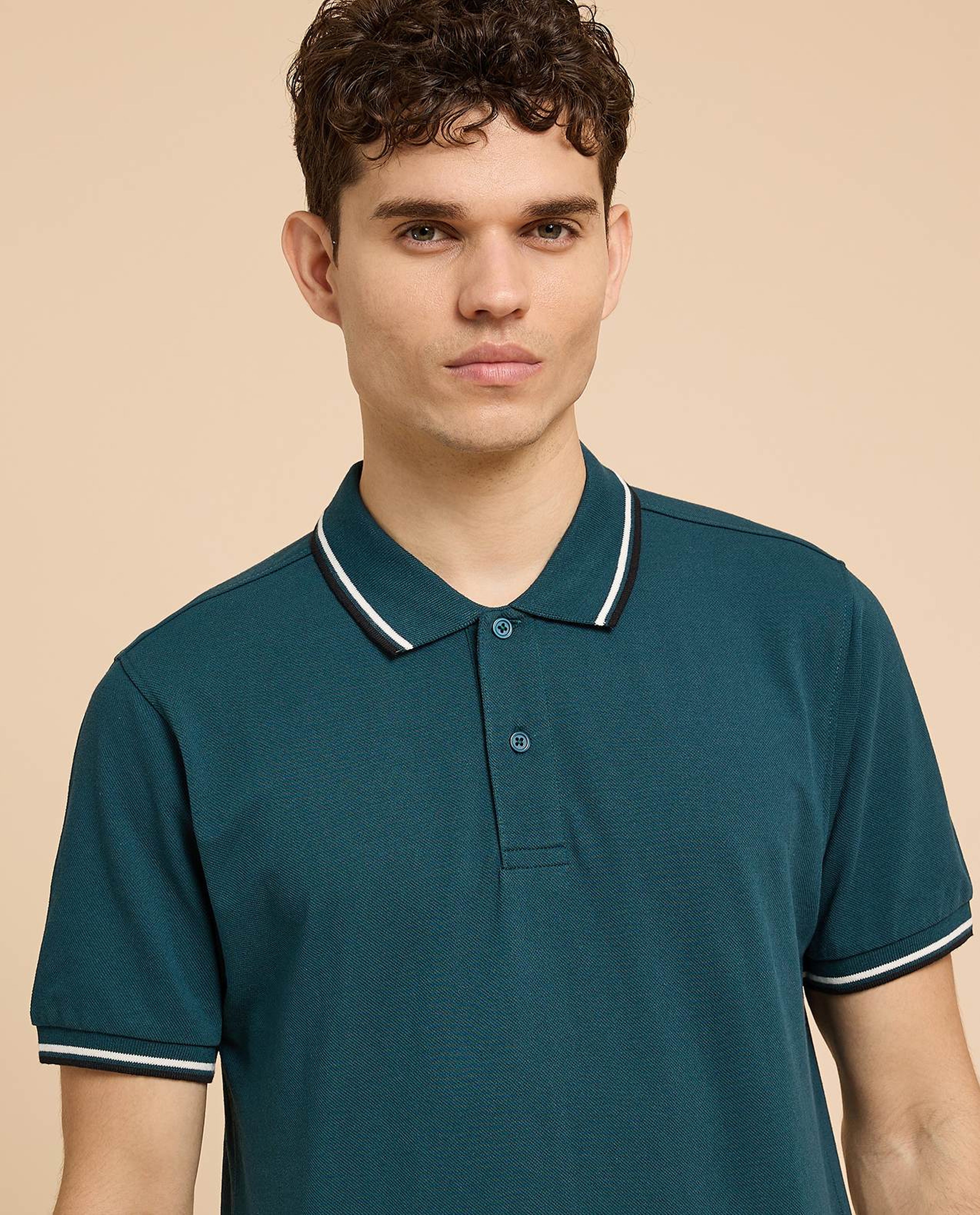 Contrast Tipping Polo T-Shirt with Short Sleeves