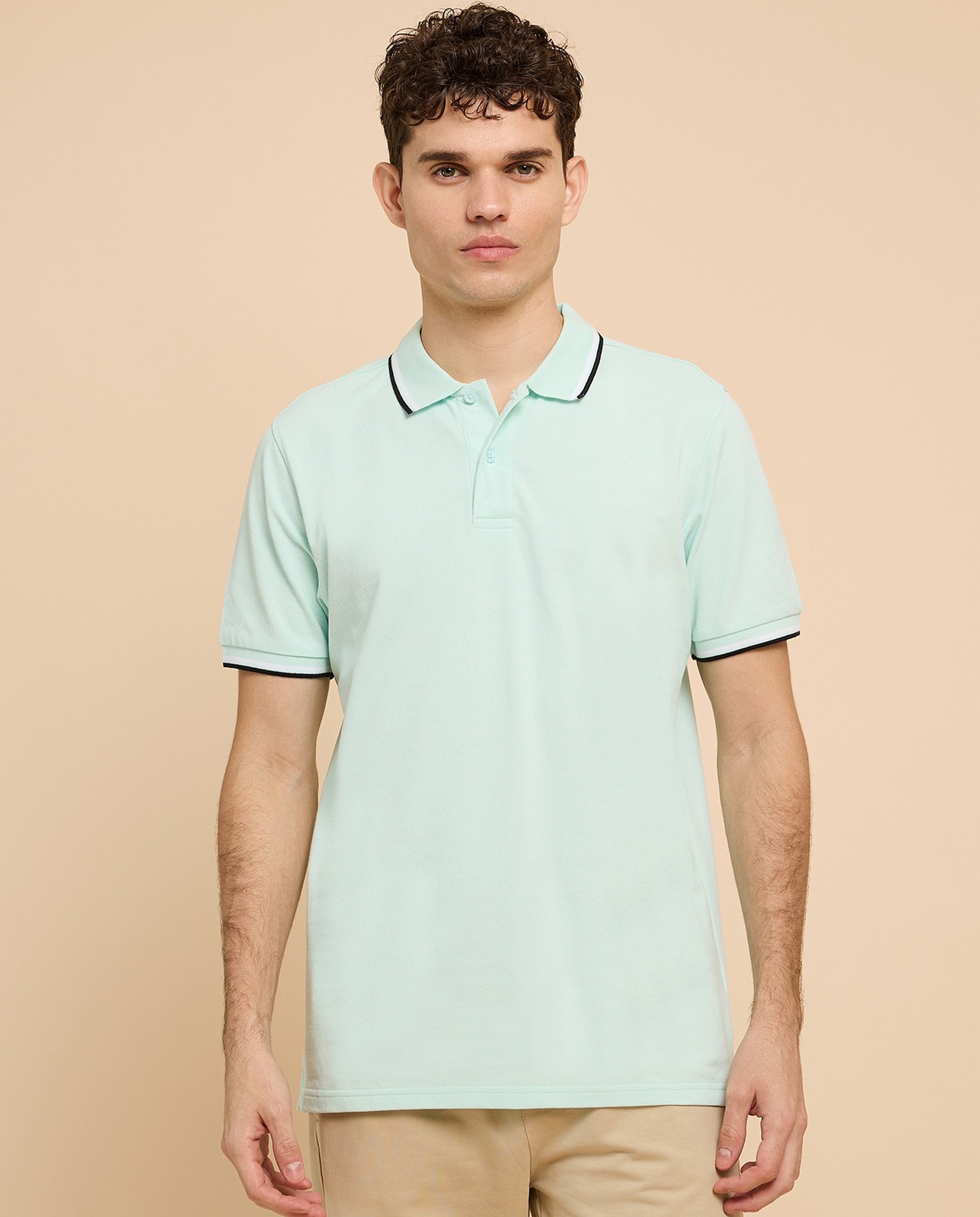 Contrast Tipping Polo T-Shirt with Short Sleeves