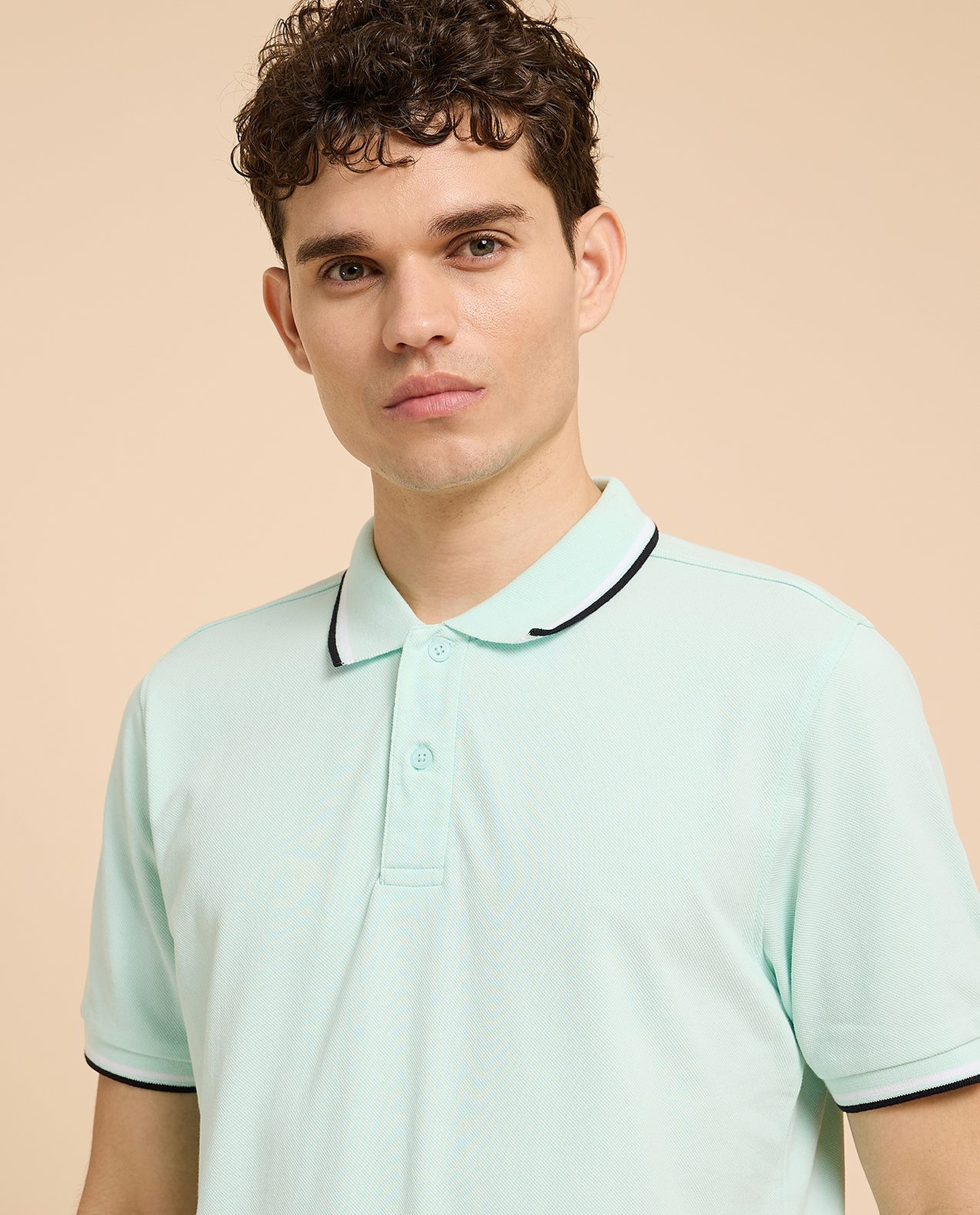 Contrast Tipping Polo T-Shirt with Short Sleeves