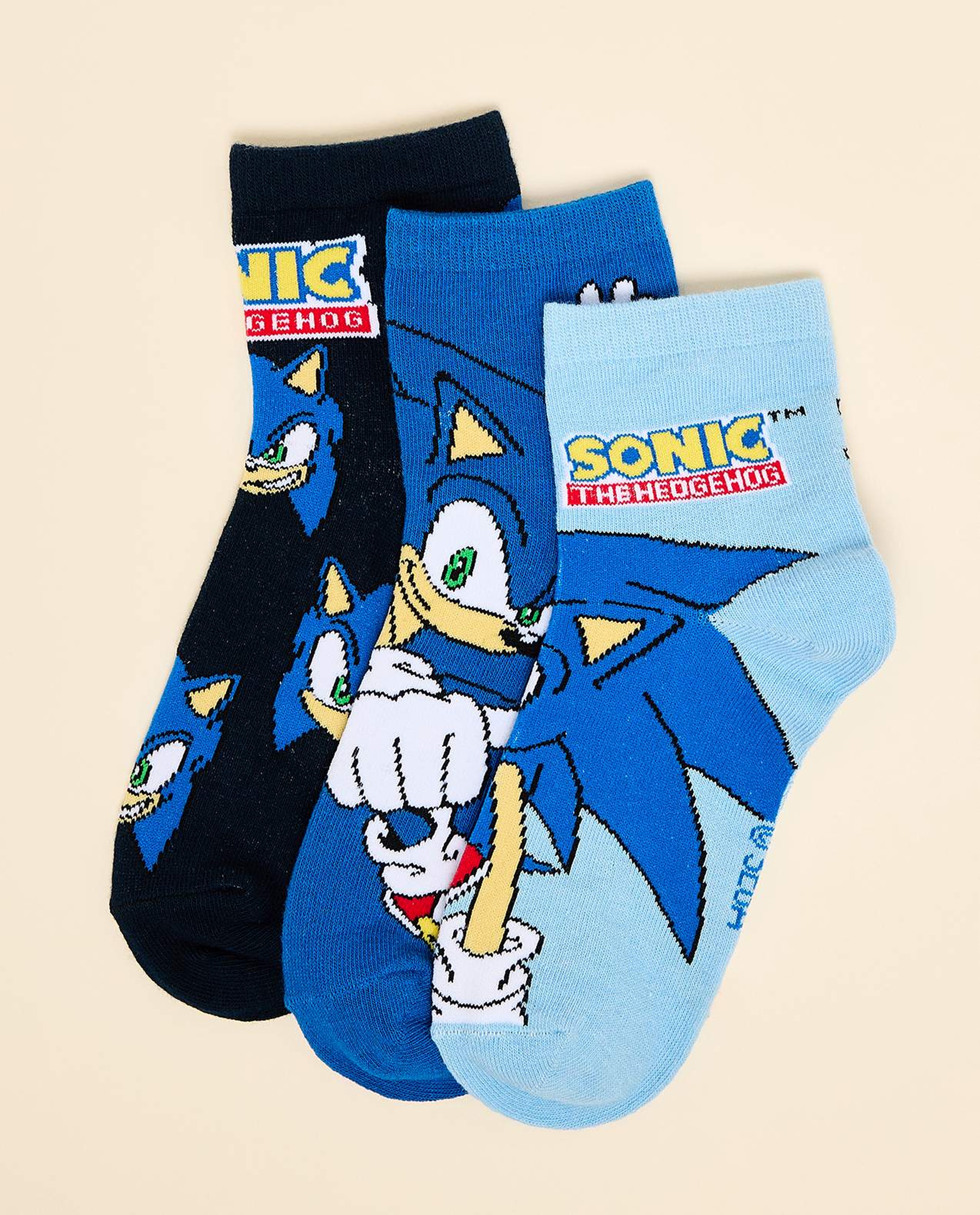 3 Pack Sonic Print Ankle Socks