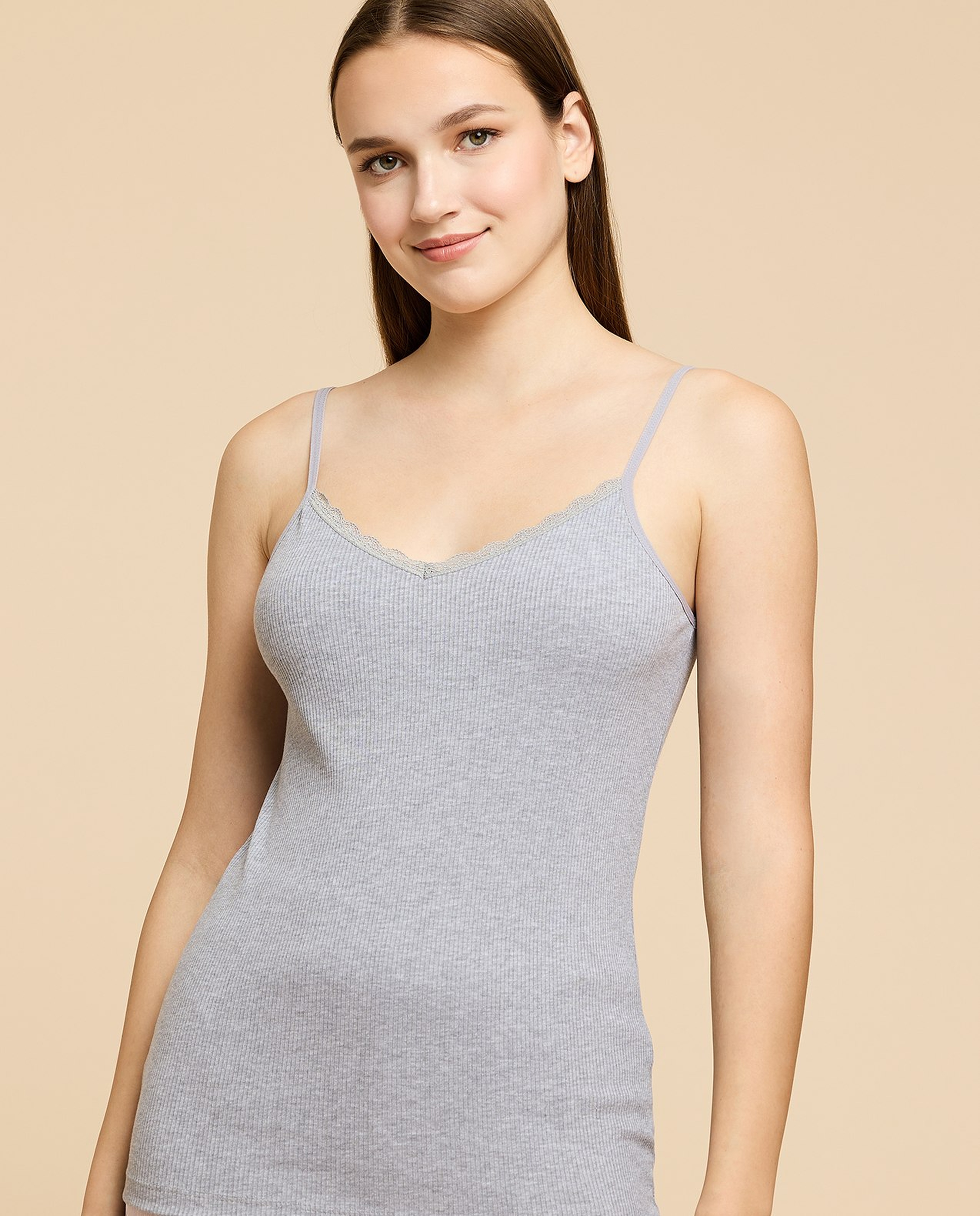 Ribbed Lace Trim Camisole