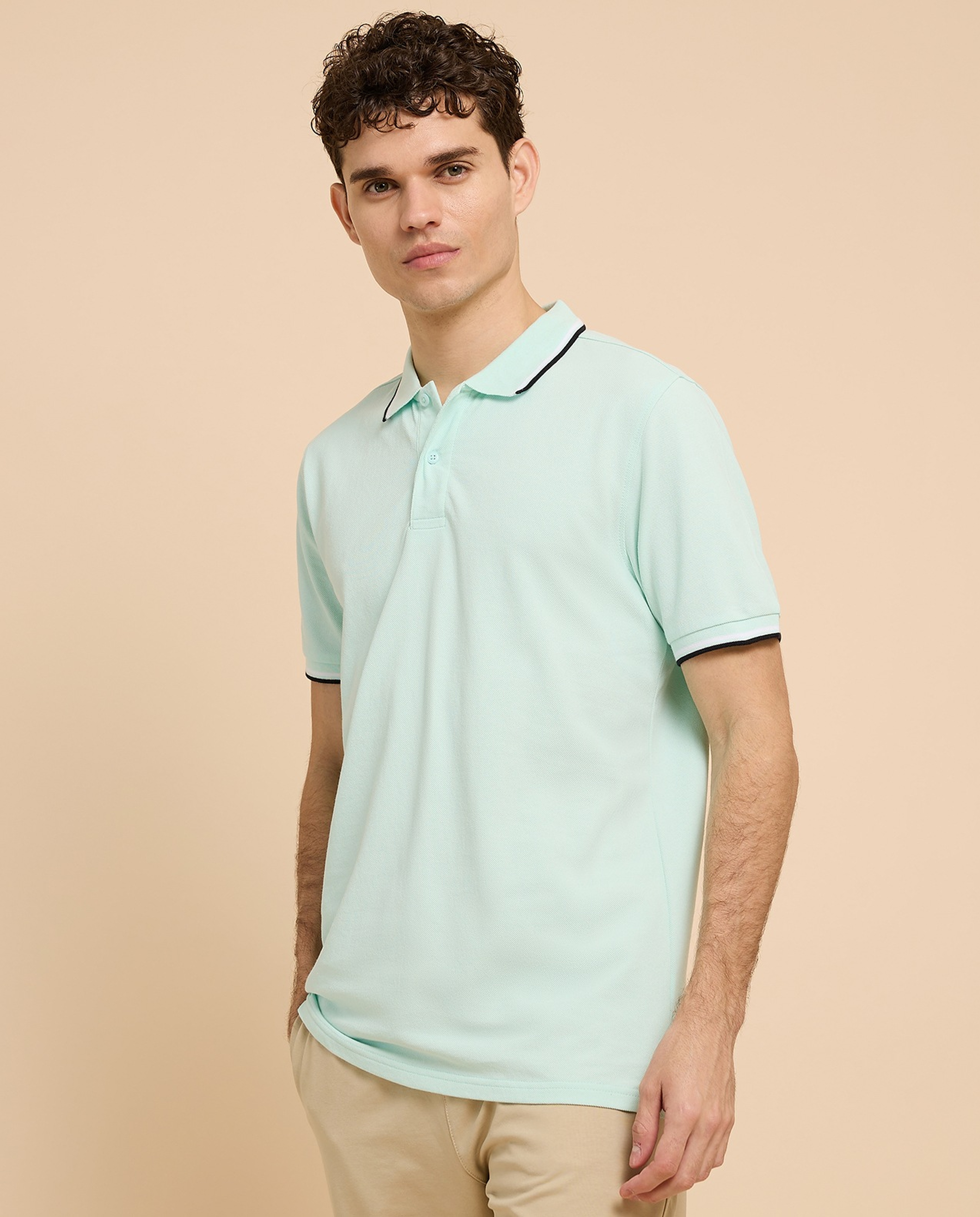 Contrast Tipping Polo T-Shirt with Short Sleeves