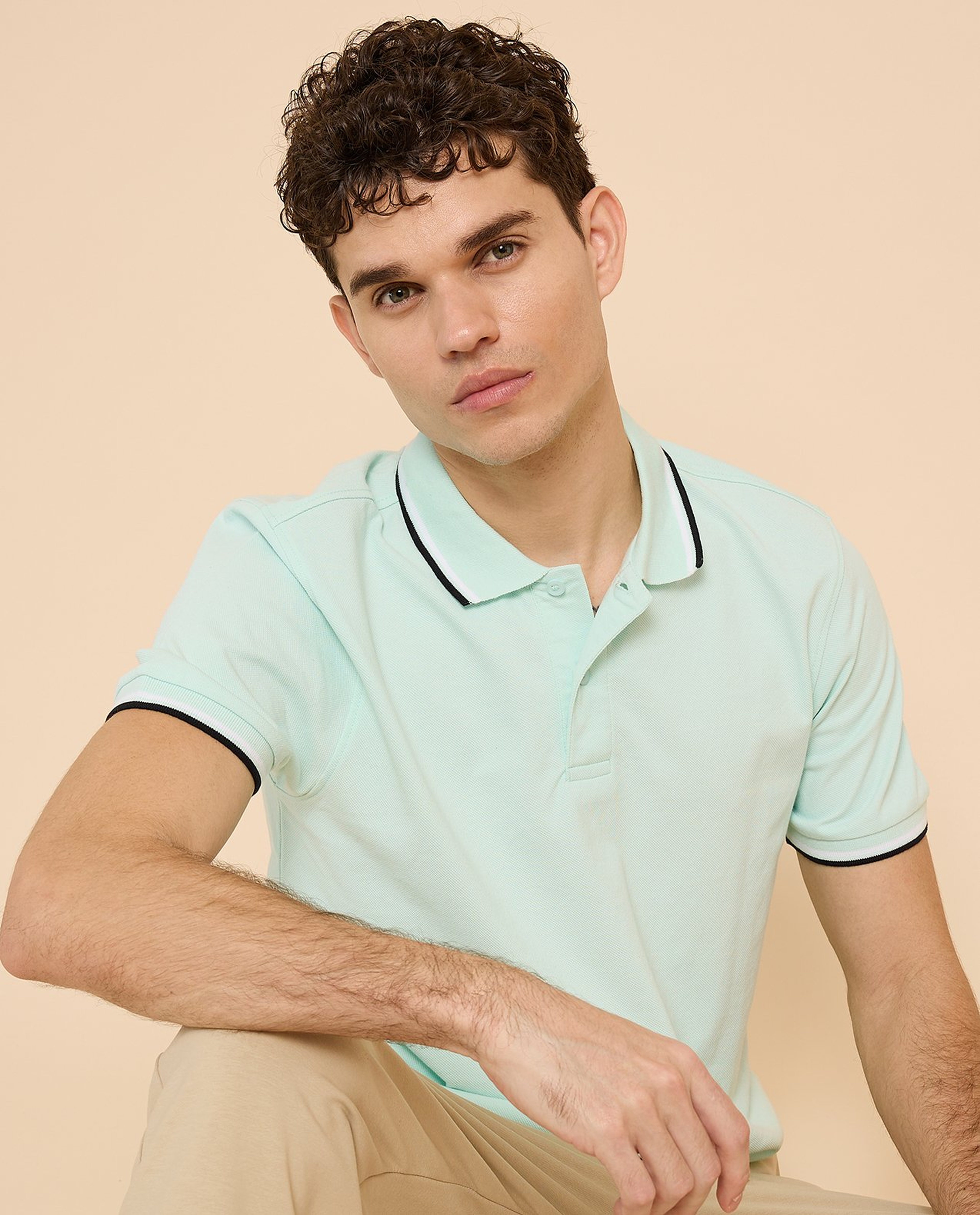 Contrast Tipping Polo T-Shirt with Short Sleeves