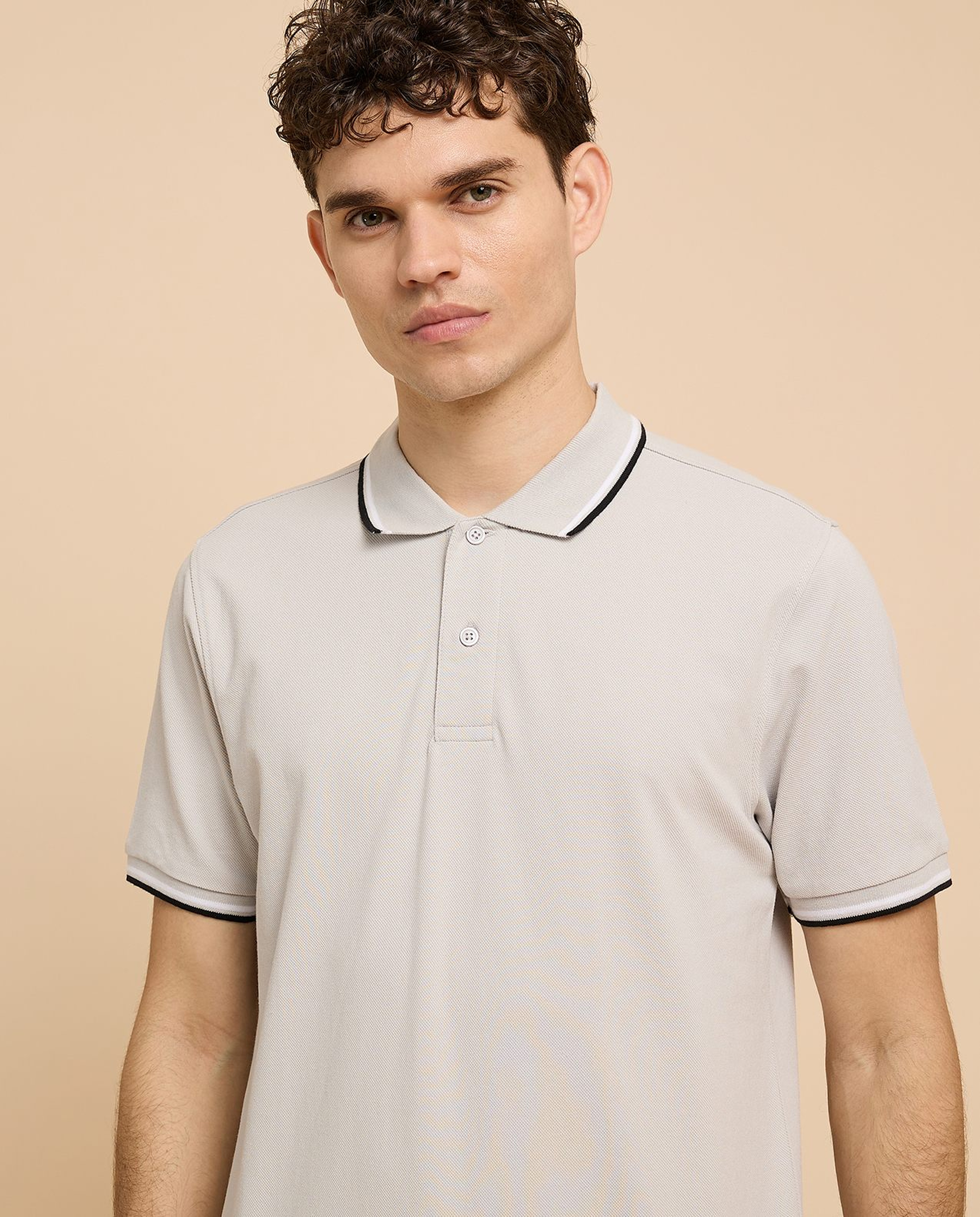 Contrast Tipping Polo T-Shirt with Short Sleeves