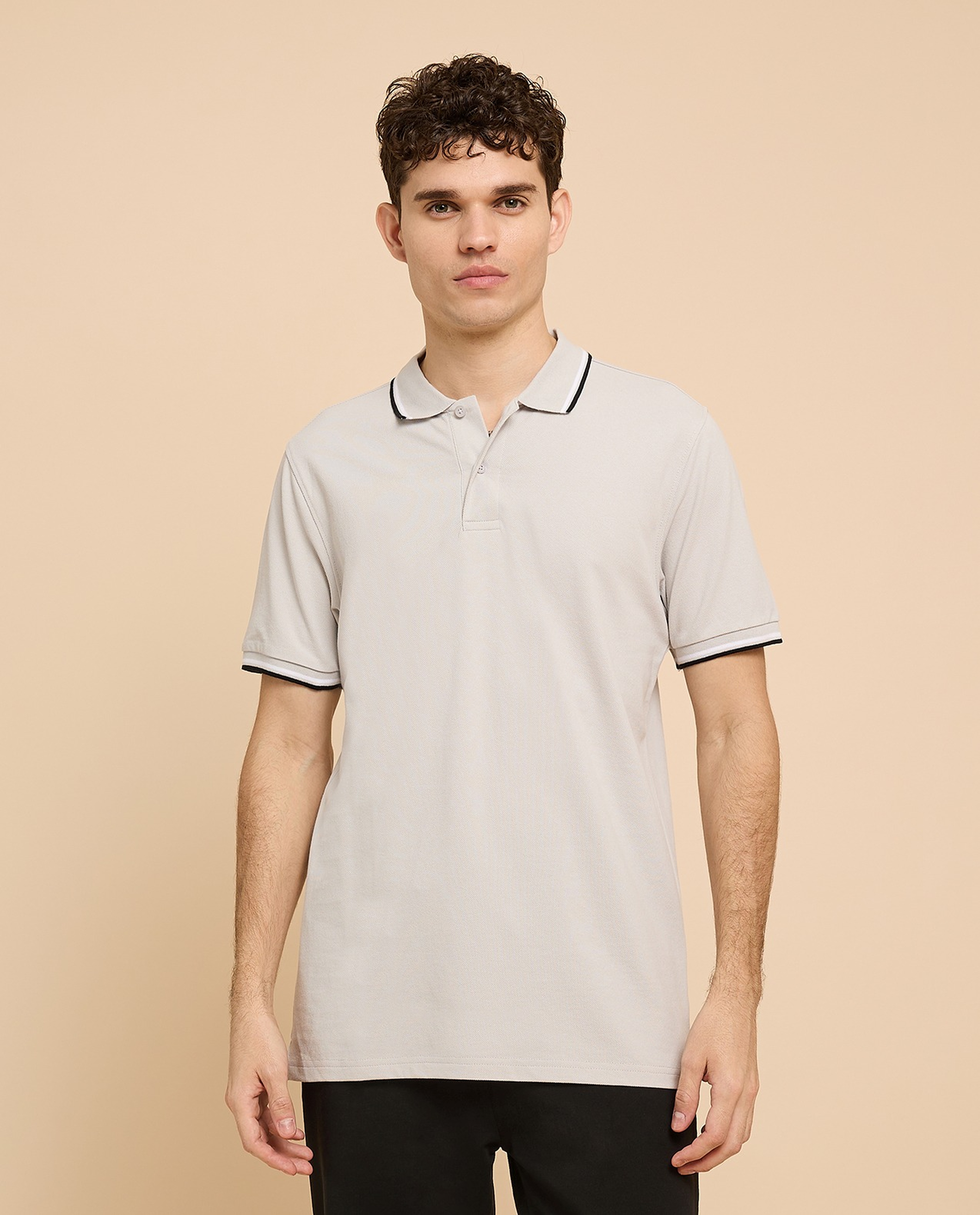 Contrast Tipping Polo T-Shirt with Short Sleeves