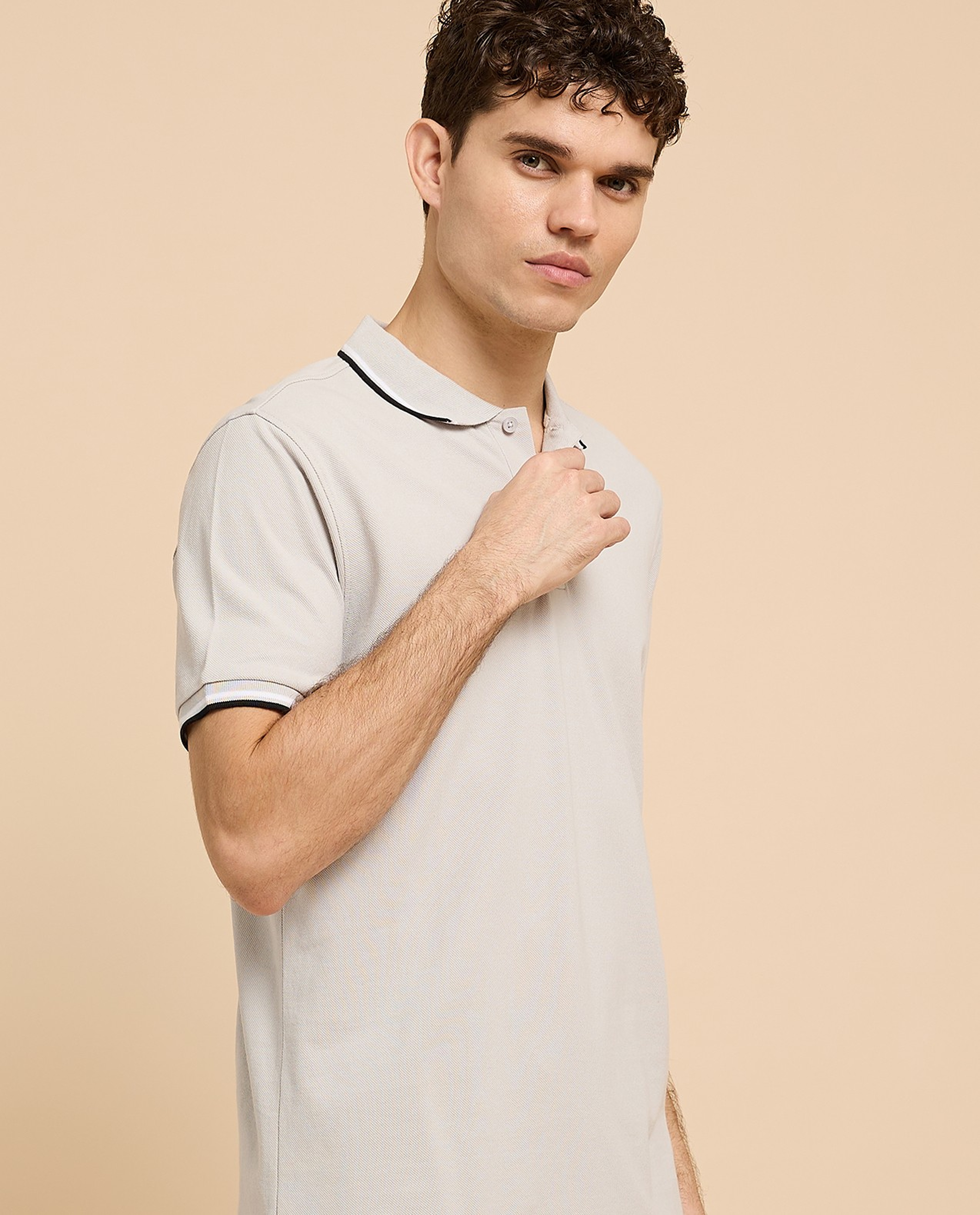 Contrast Tipping Polo T-Shirt with Short Sleeves