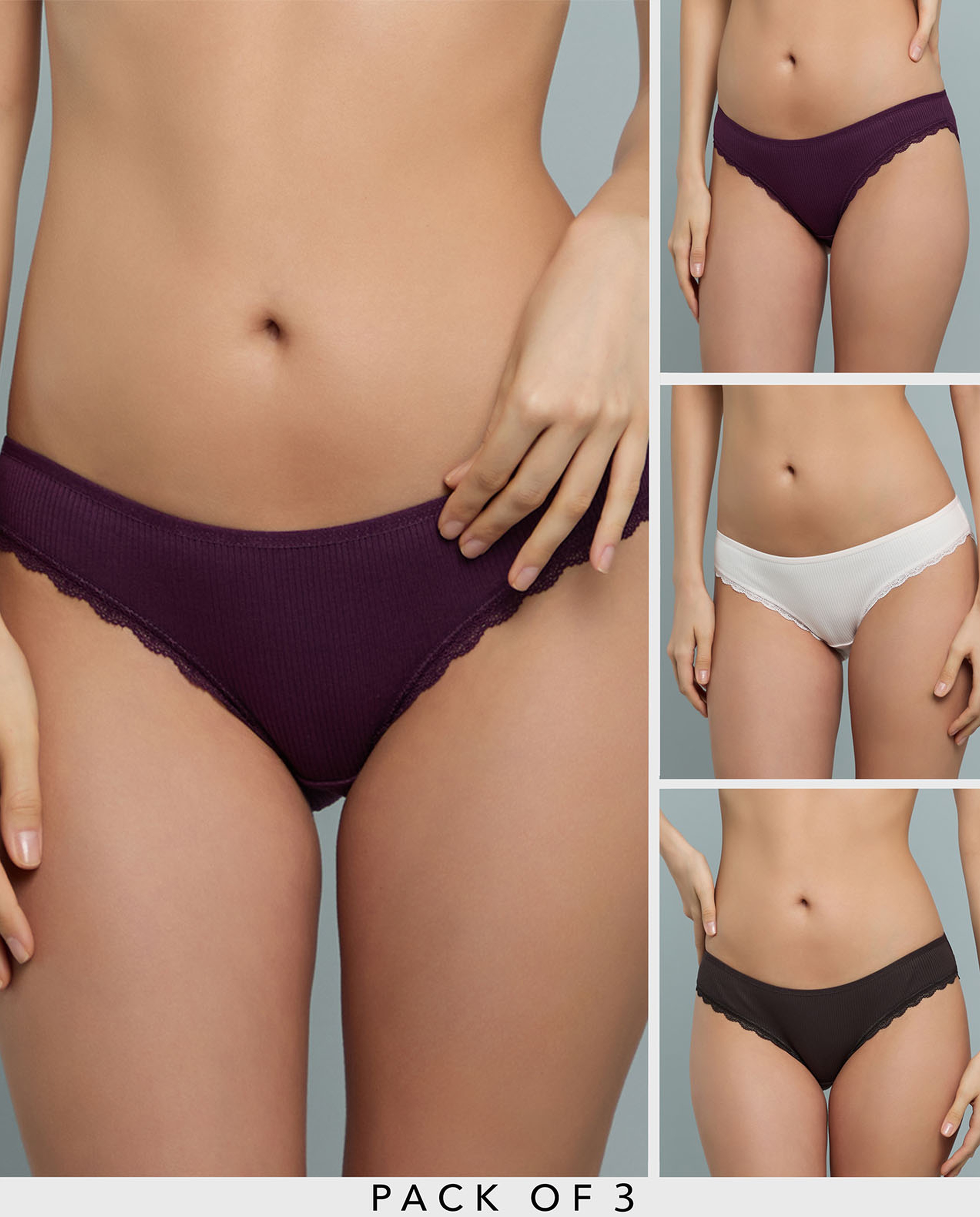 3 Pack Ribbed Bikini Briefs