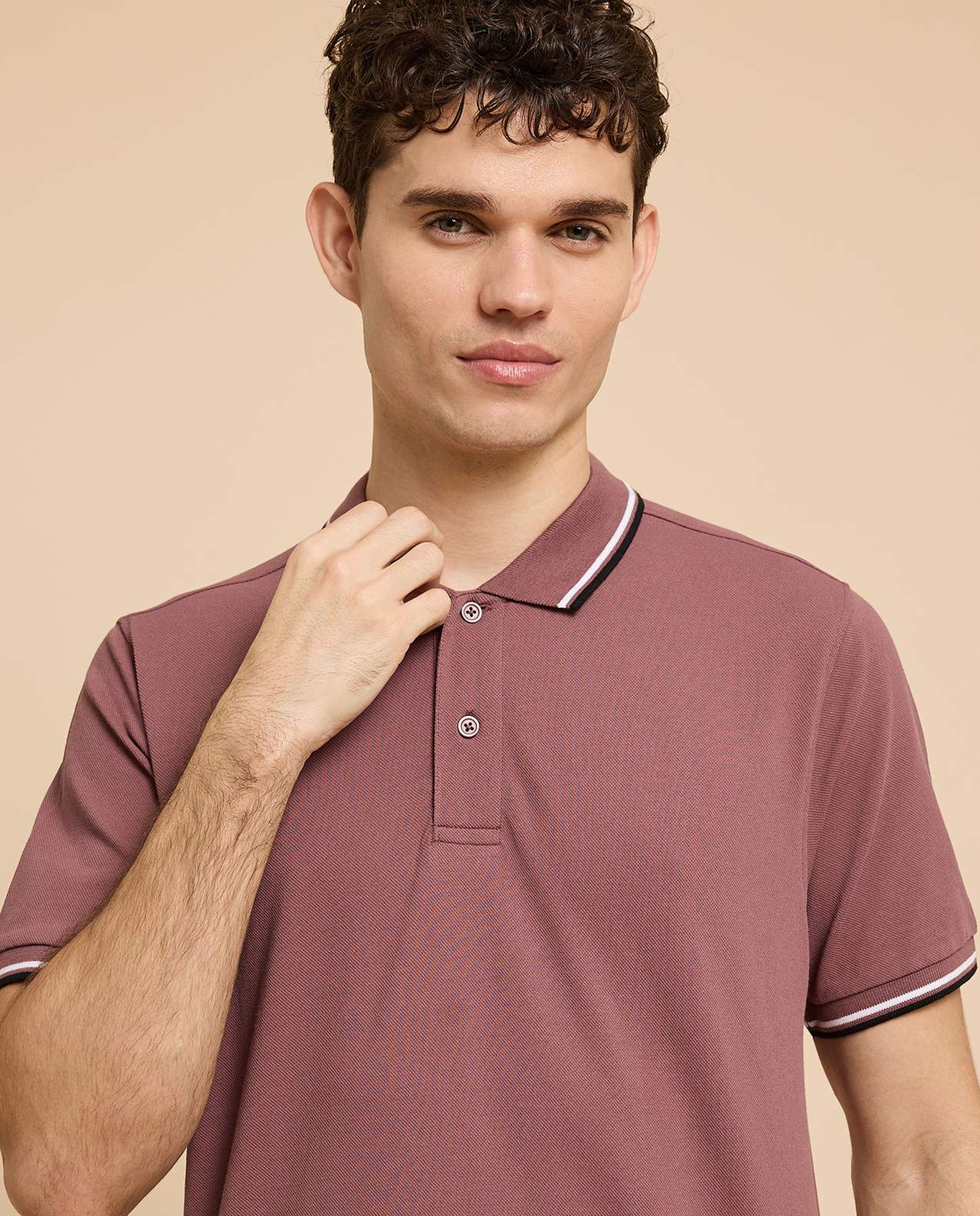 Contrast Tipping Polo T-Shirt with Short Sleeves