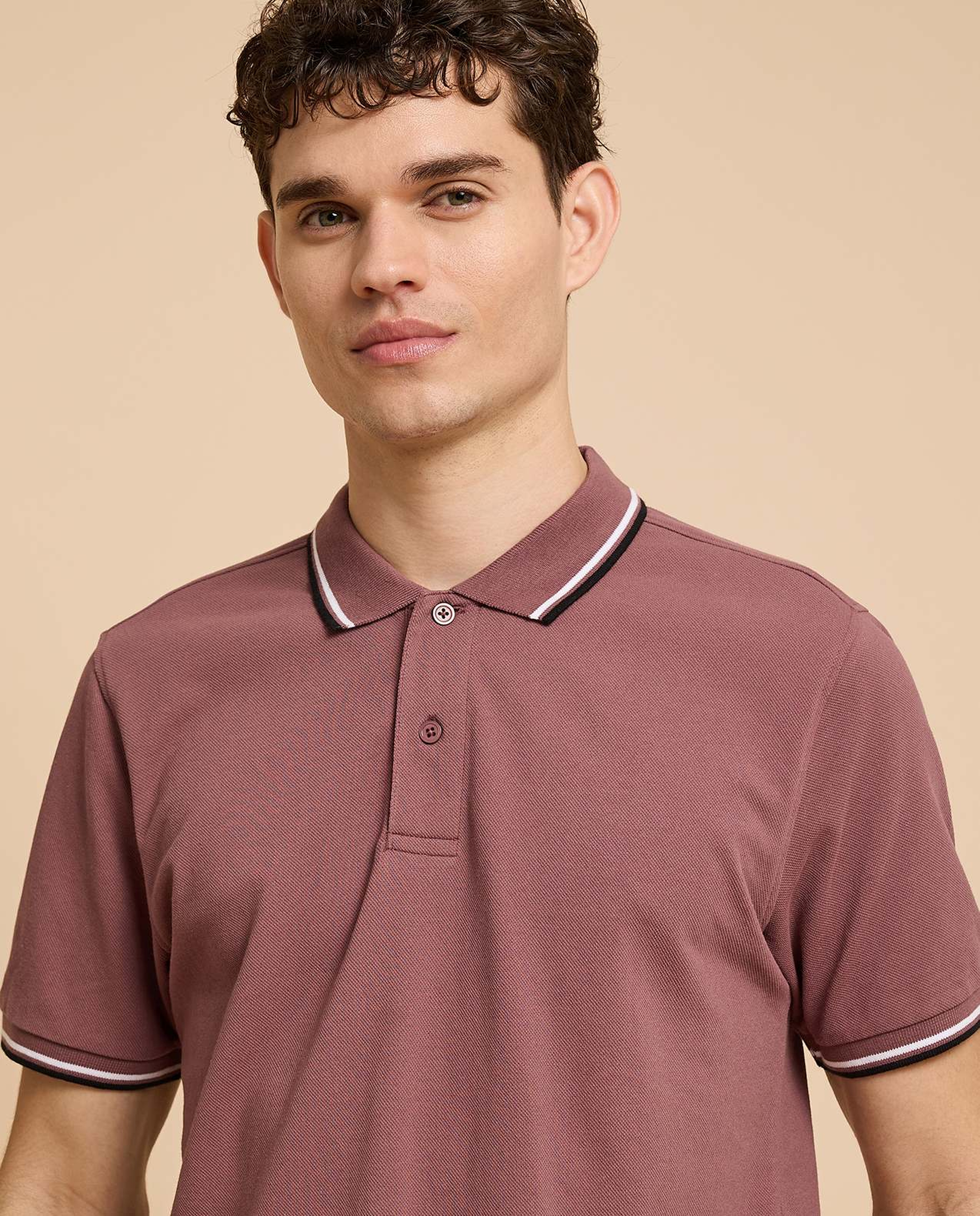Contrast Tipping Polo T-Shirt with Short Sleeves