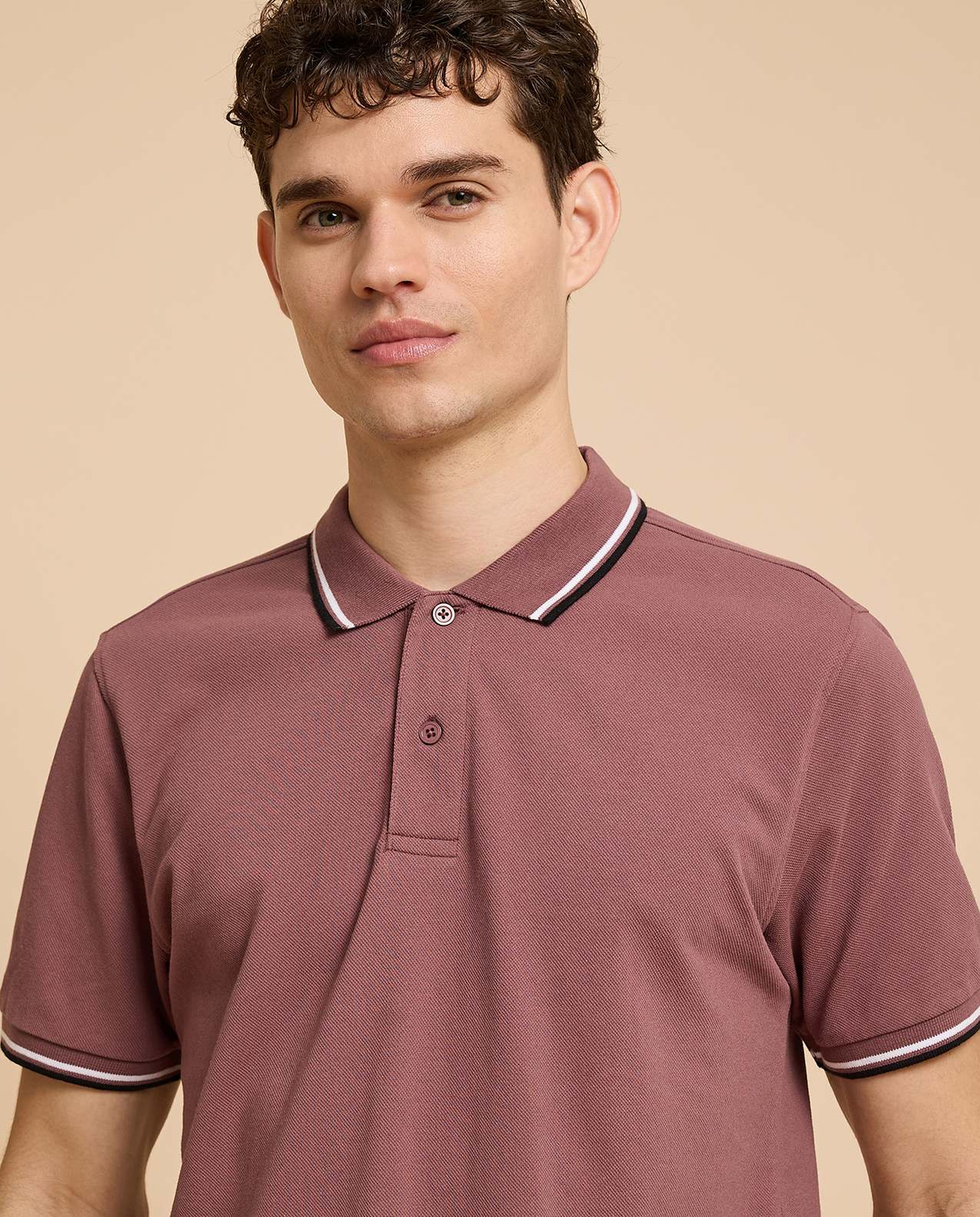 Contrast Tipping Polo T-Shirt with Short Sleeves