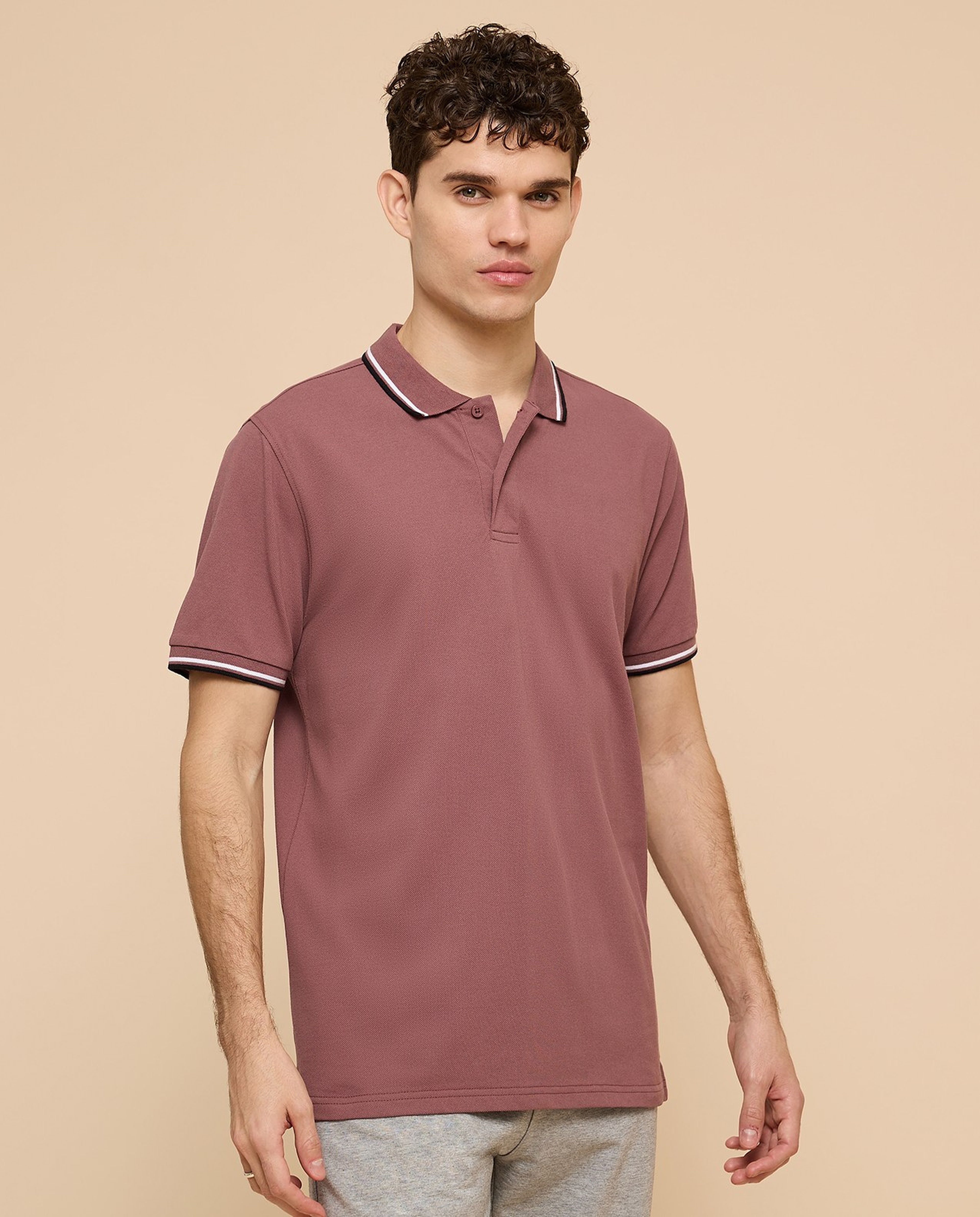 Contrast Tipping Polo T-Shirt with Short Sleeves