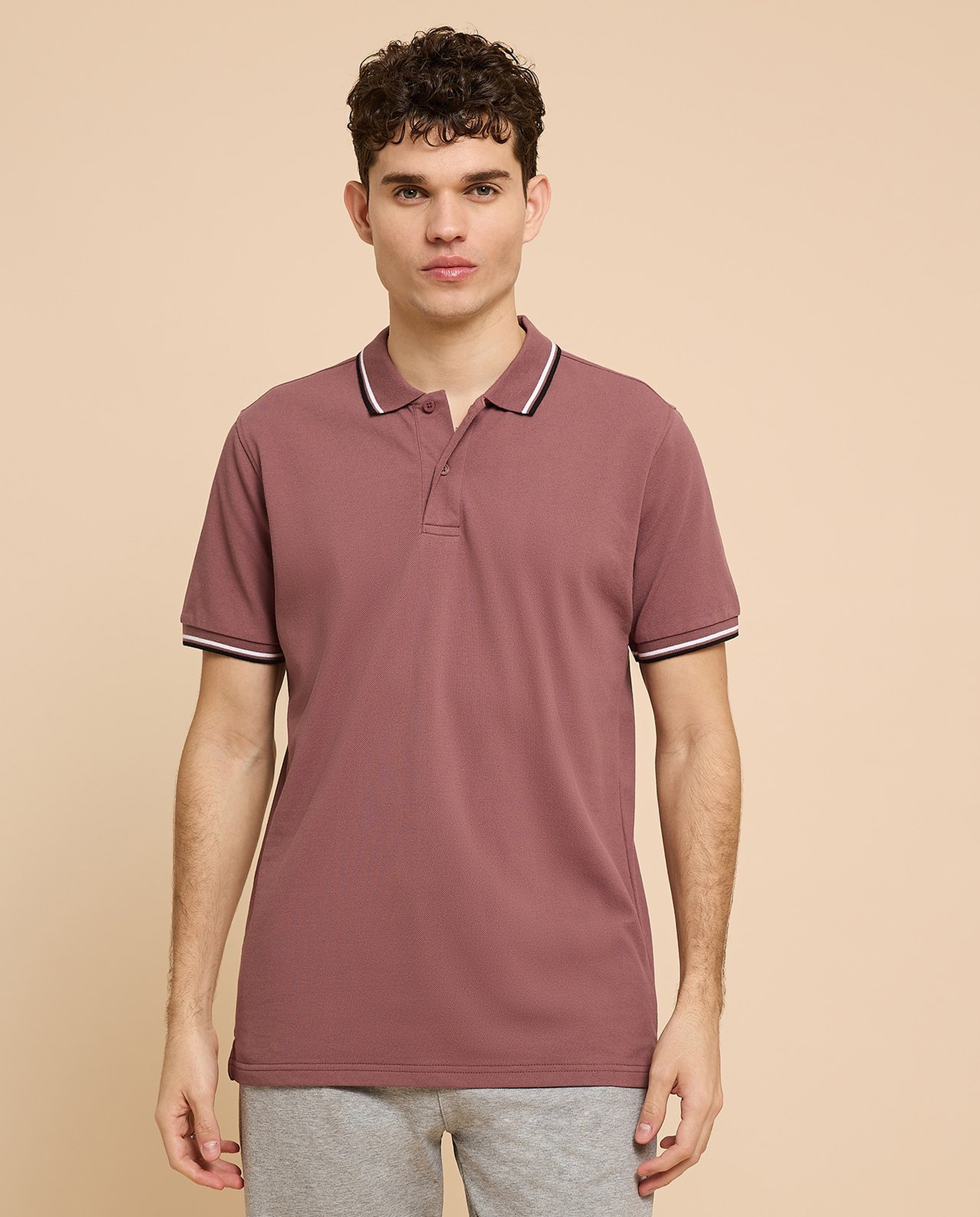 Contrast Tipping Polo T-Shirt with Short Sleeves