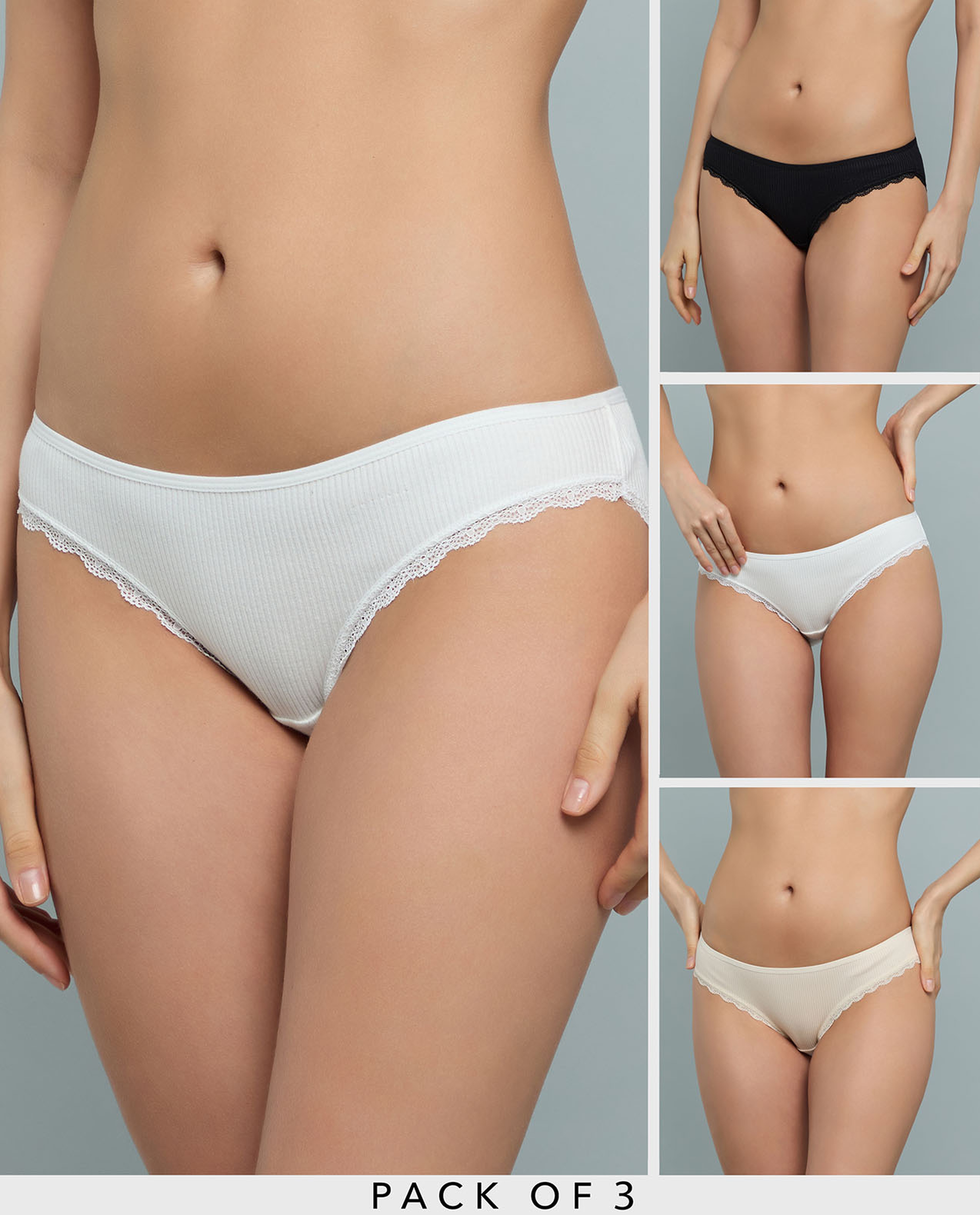 3 Pack Ribbed Bikini Briefs