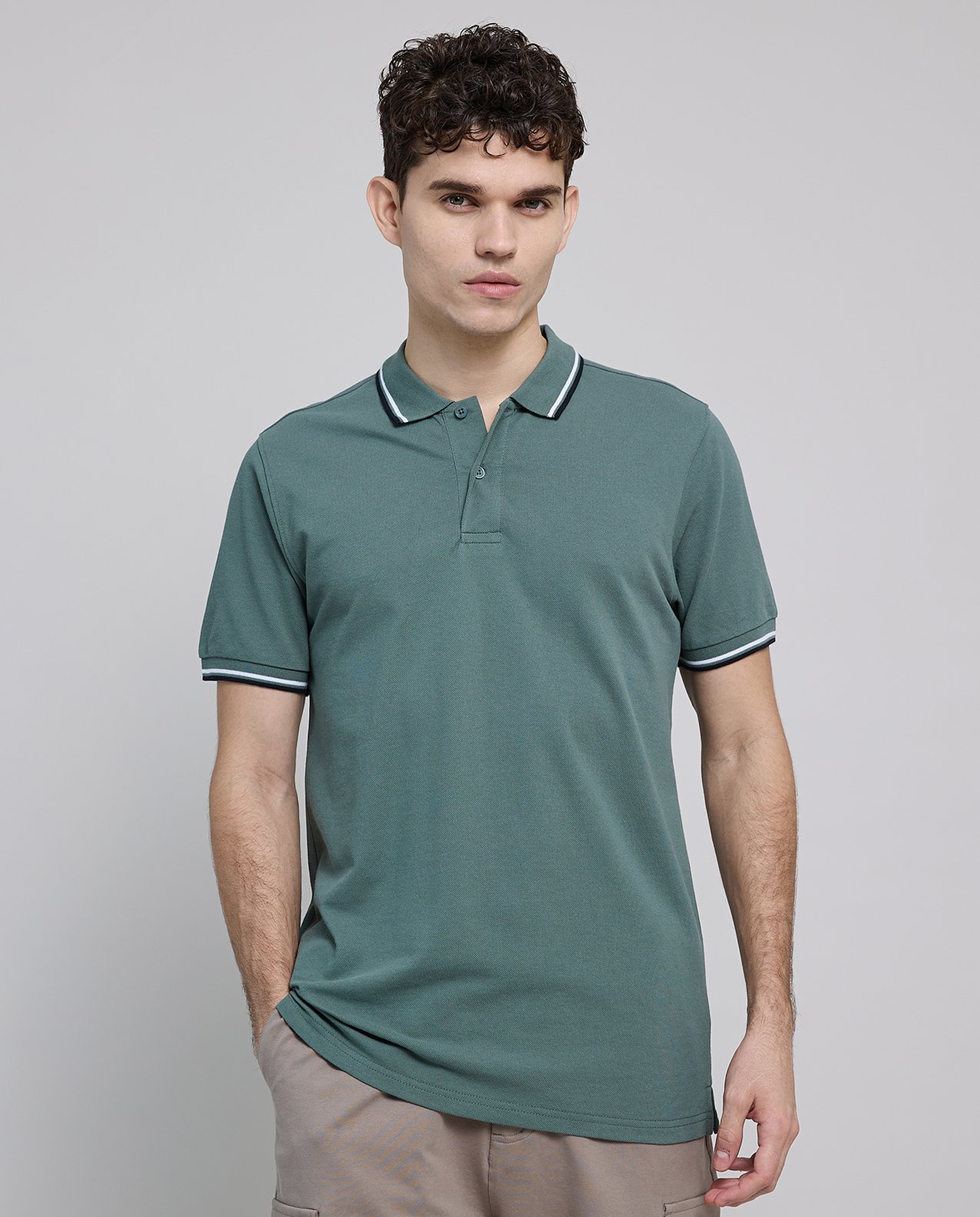 Contrast Tipping Polo T-Shirt with Short Sleeves
