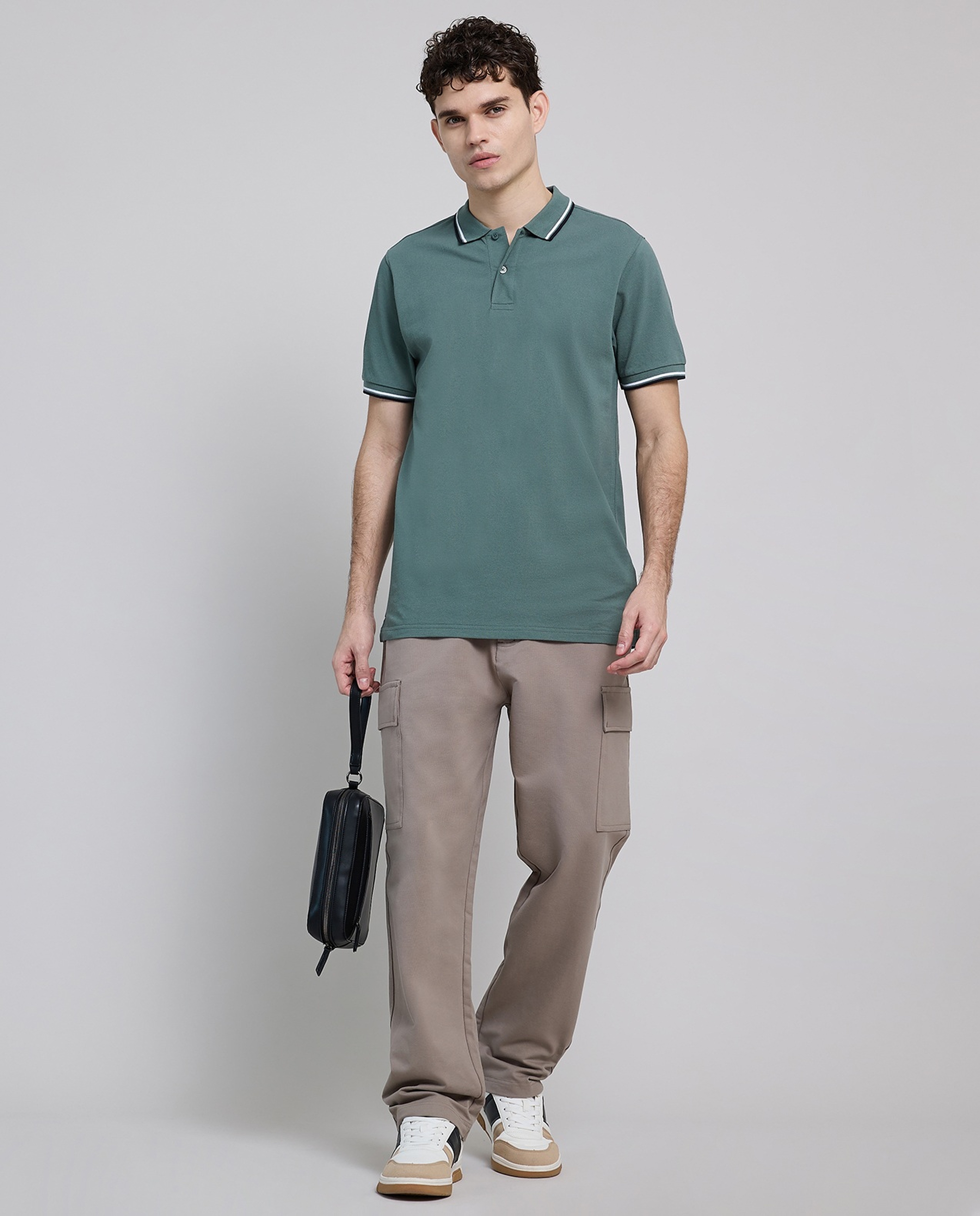Contrast Tipping Polo T-Shirt with Short Sleeves