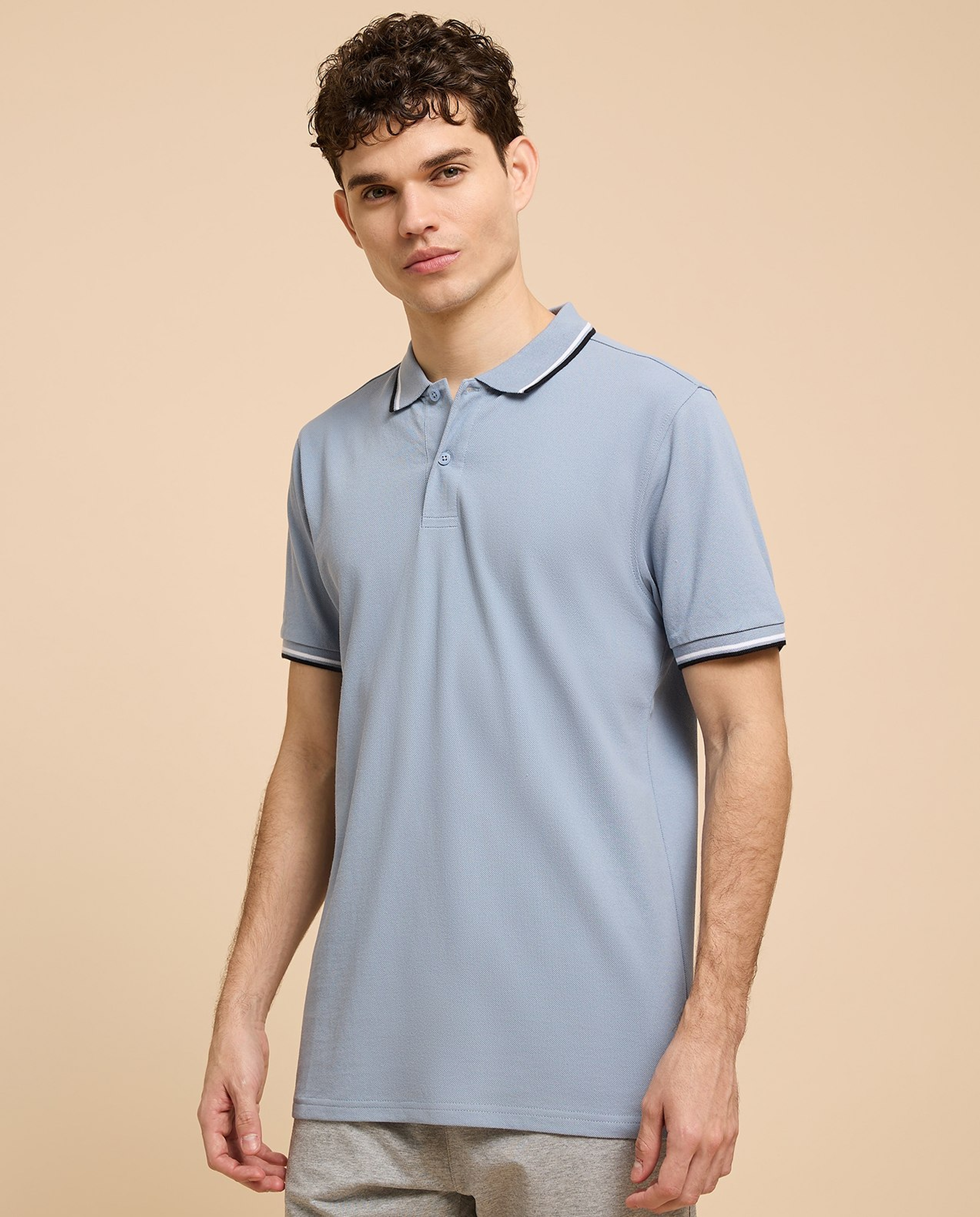 Contrast Tipping Polo T-Shirt with Short Sleeves
