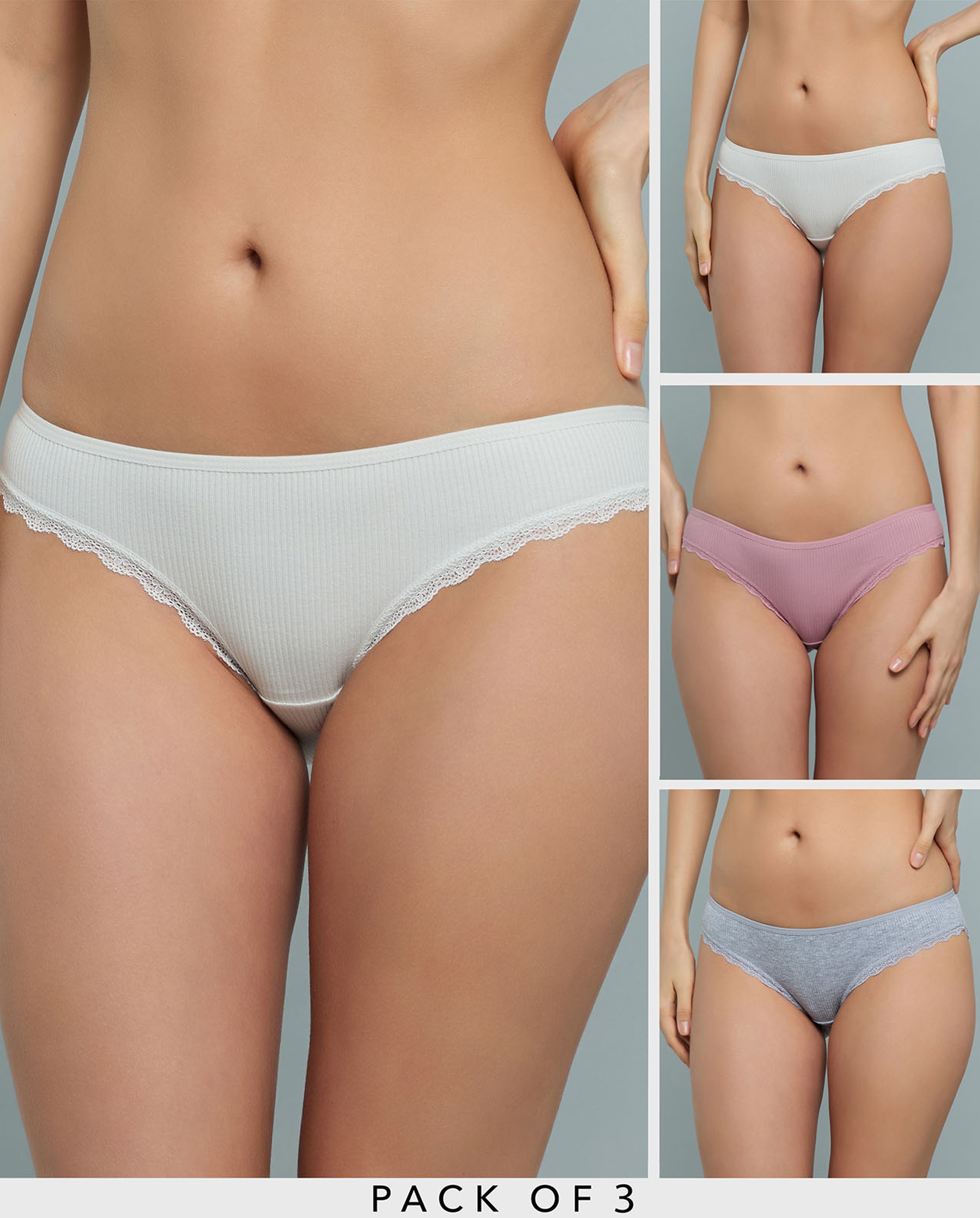 3 Pack Ribbed Bikini Briefs