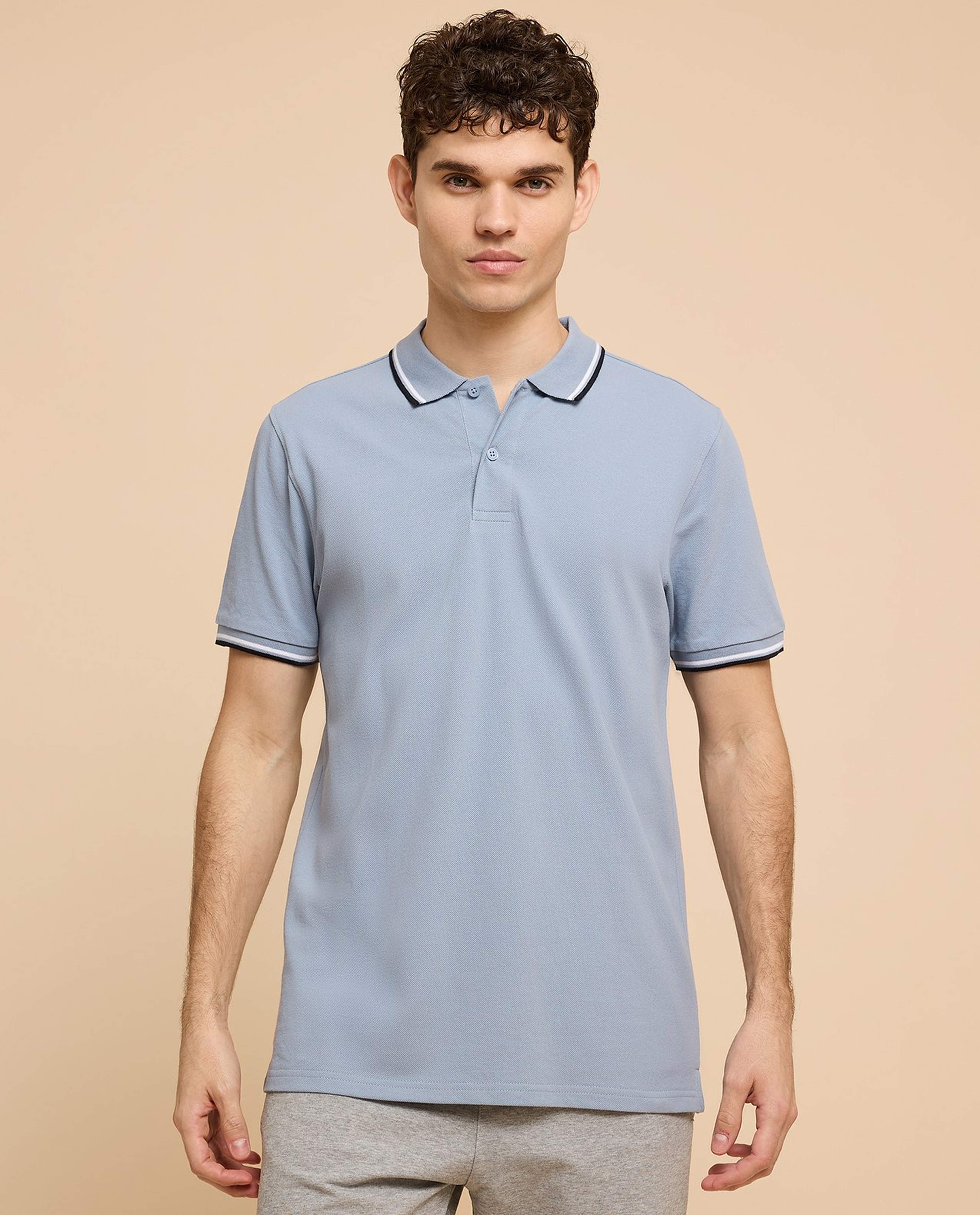 Contrast Tipping Polo T-Shirt with Short Sleeves