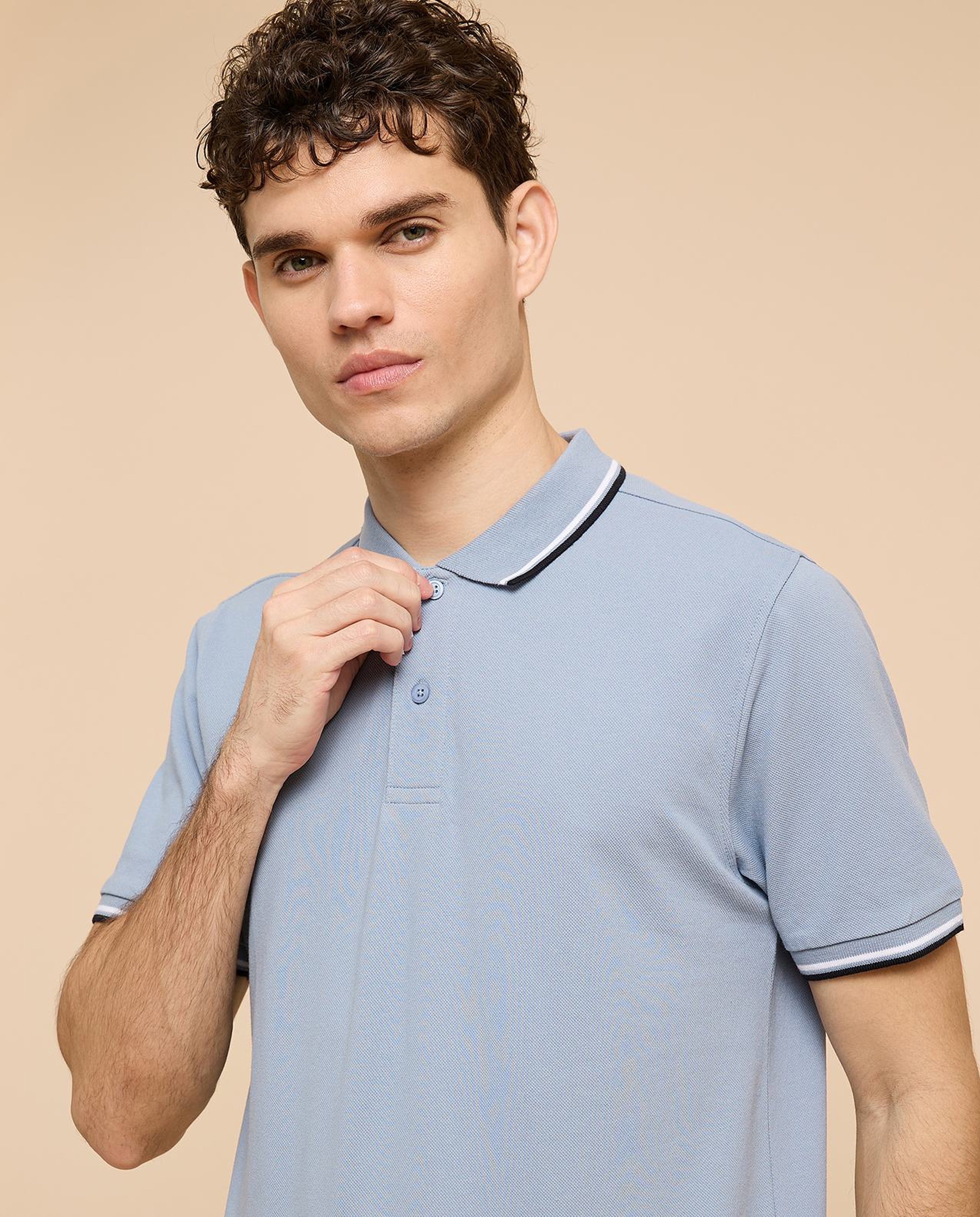 Contrast Tipping Polo T-Shirt with Short Sleeves