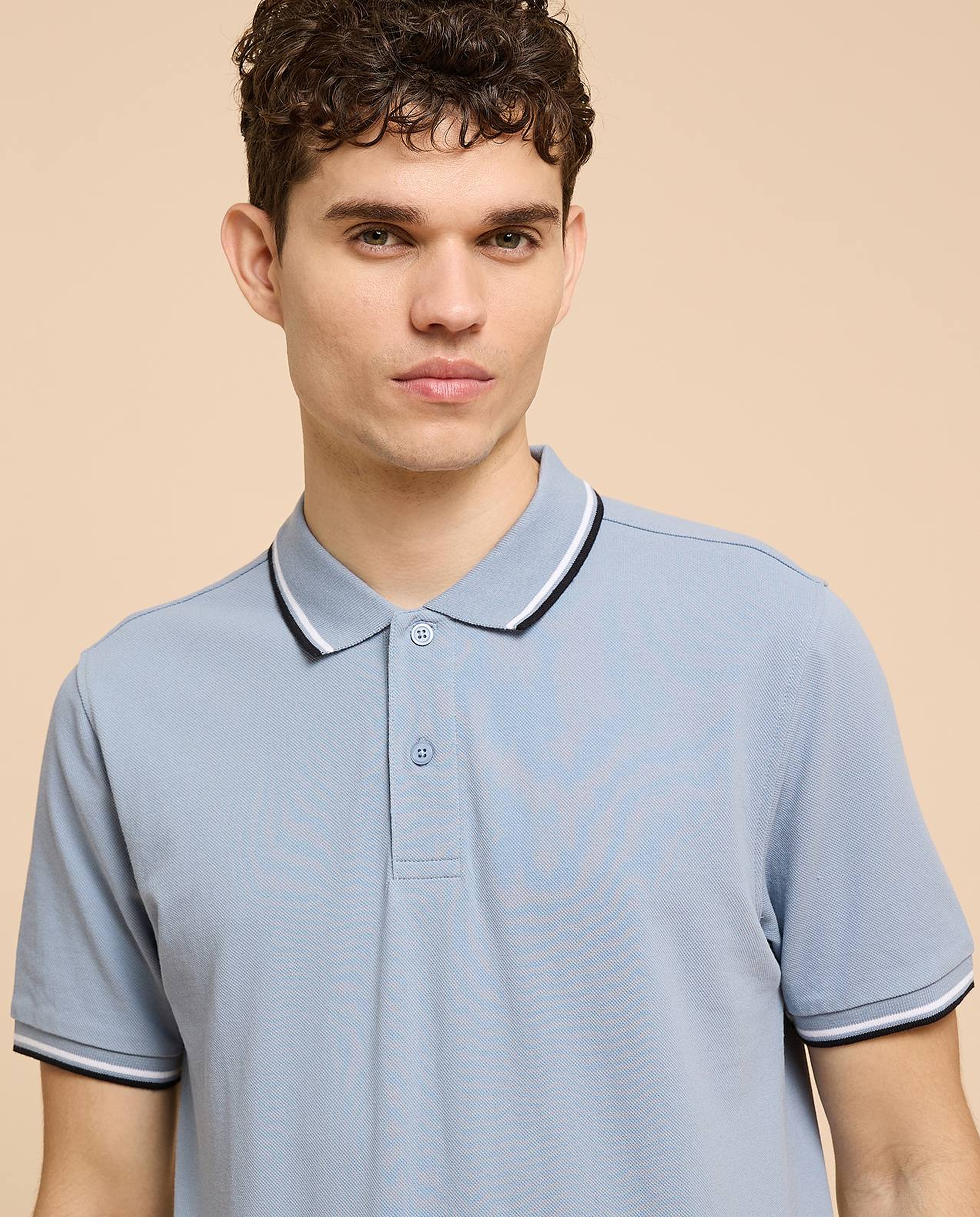 Contrast Tipping Polo T-Shirt with Short Sleeves