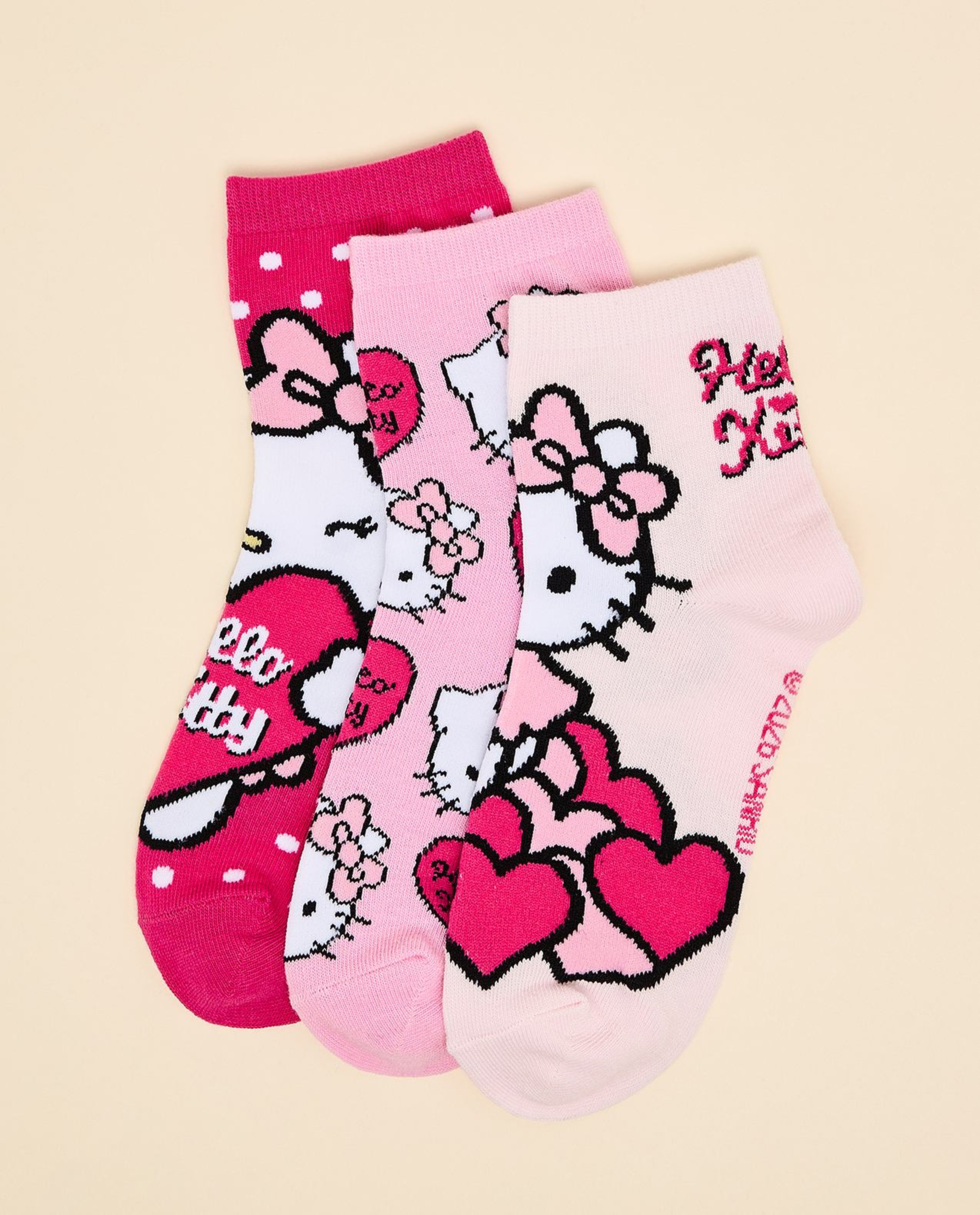 3 Pack Hello Kitty Print Ankle Socks