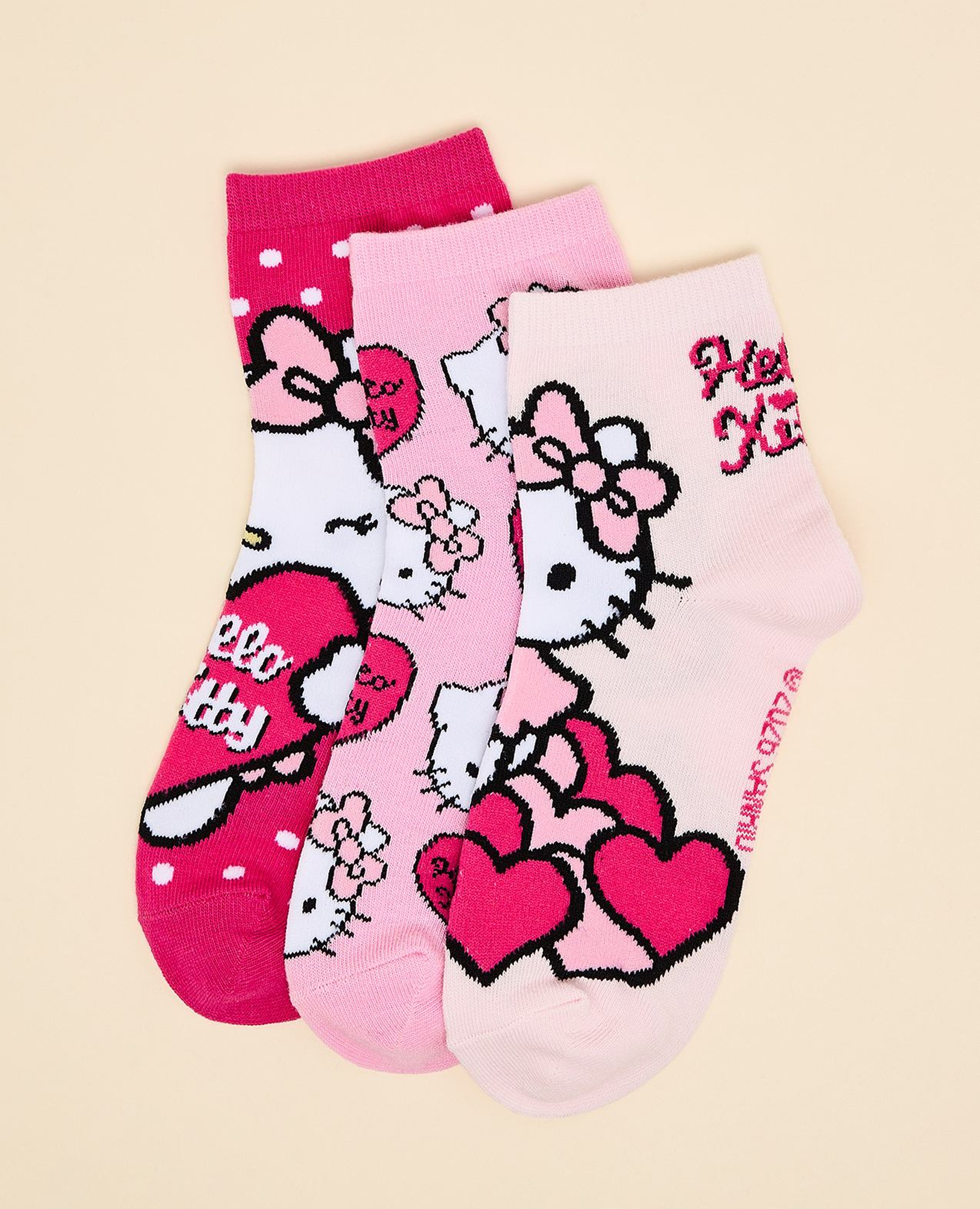 3 Pack Hello Kitty Print Ankle Socks