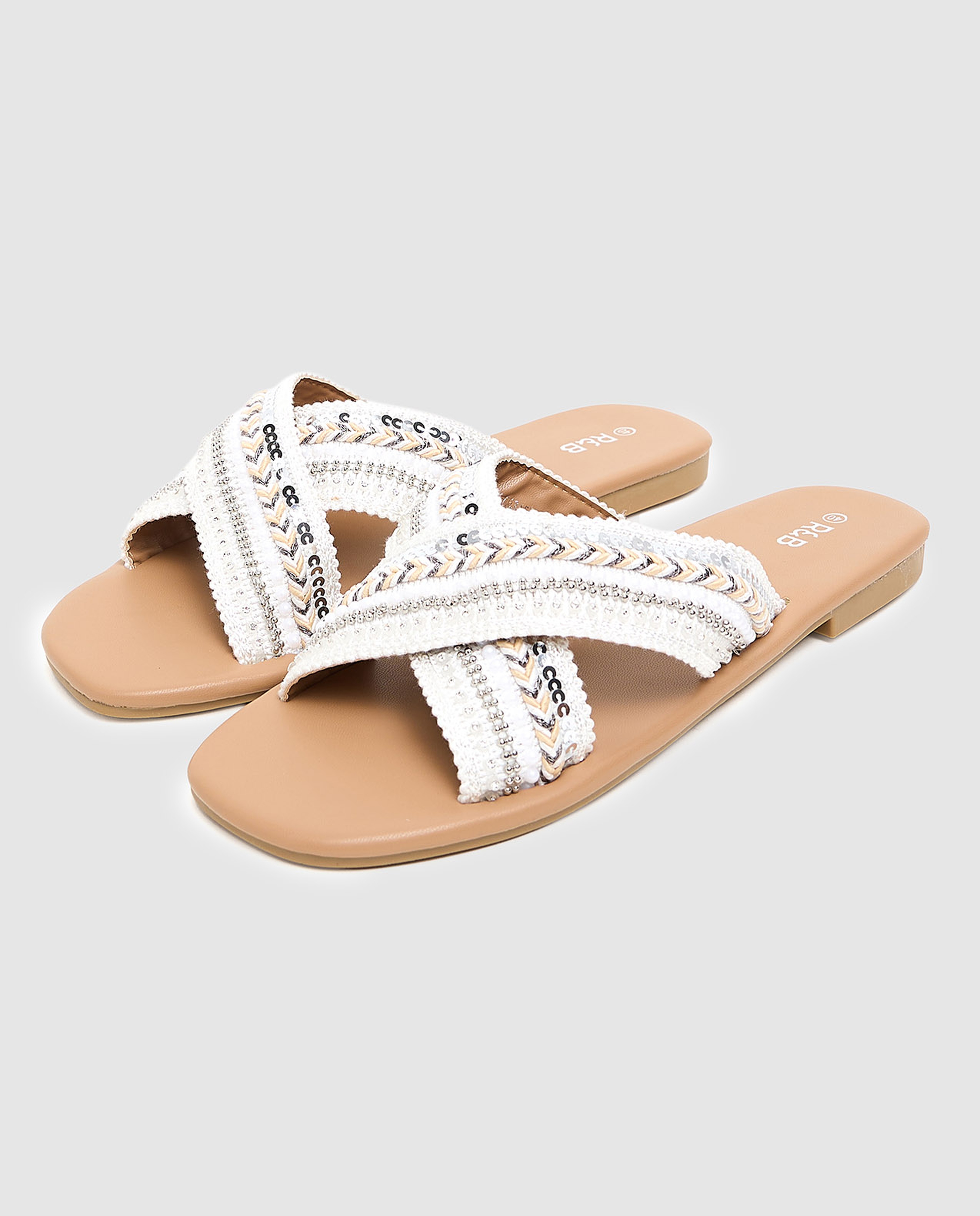 Embroidered Flat Sandals