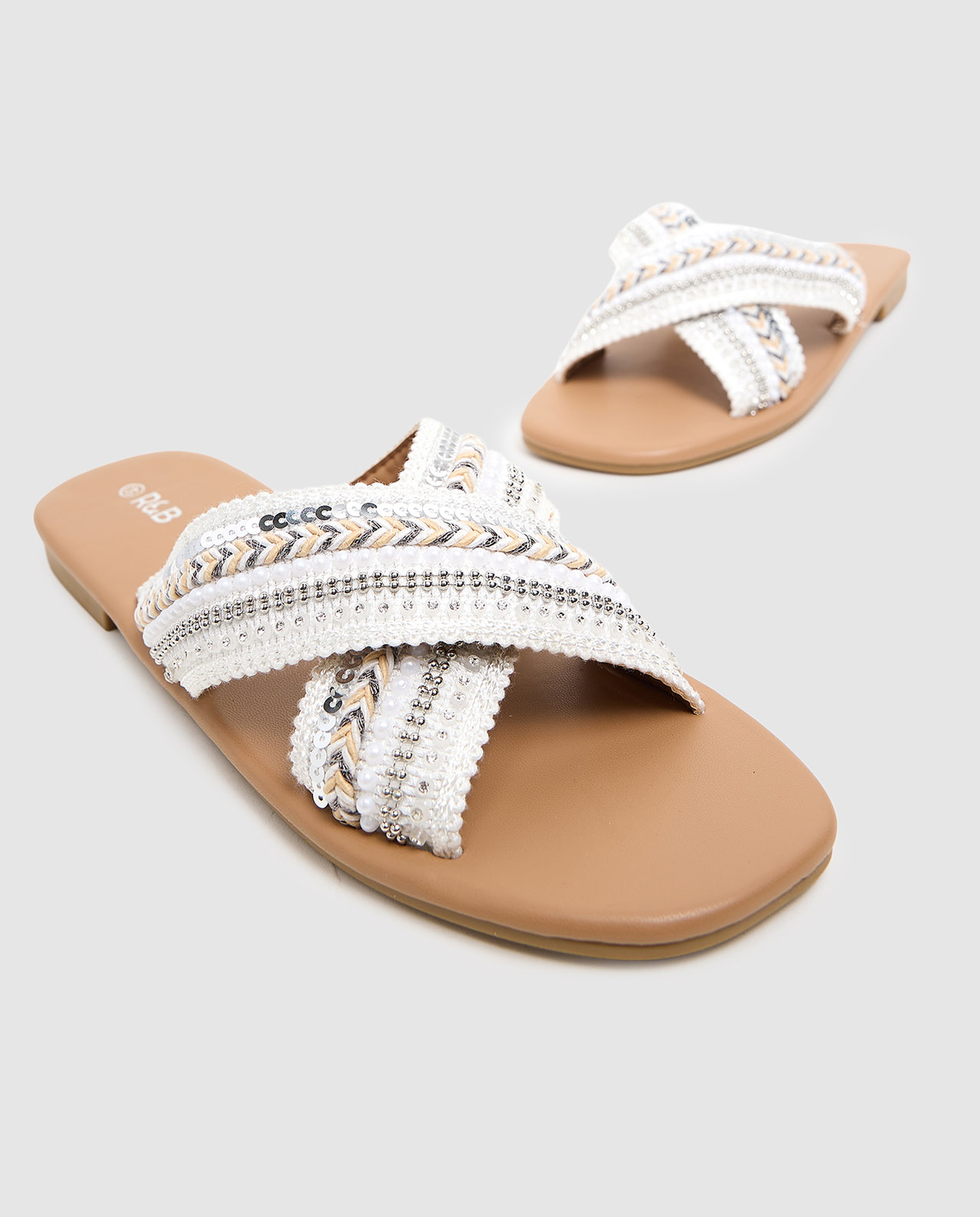 Embroidered Flat Sandals