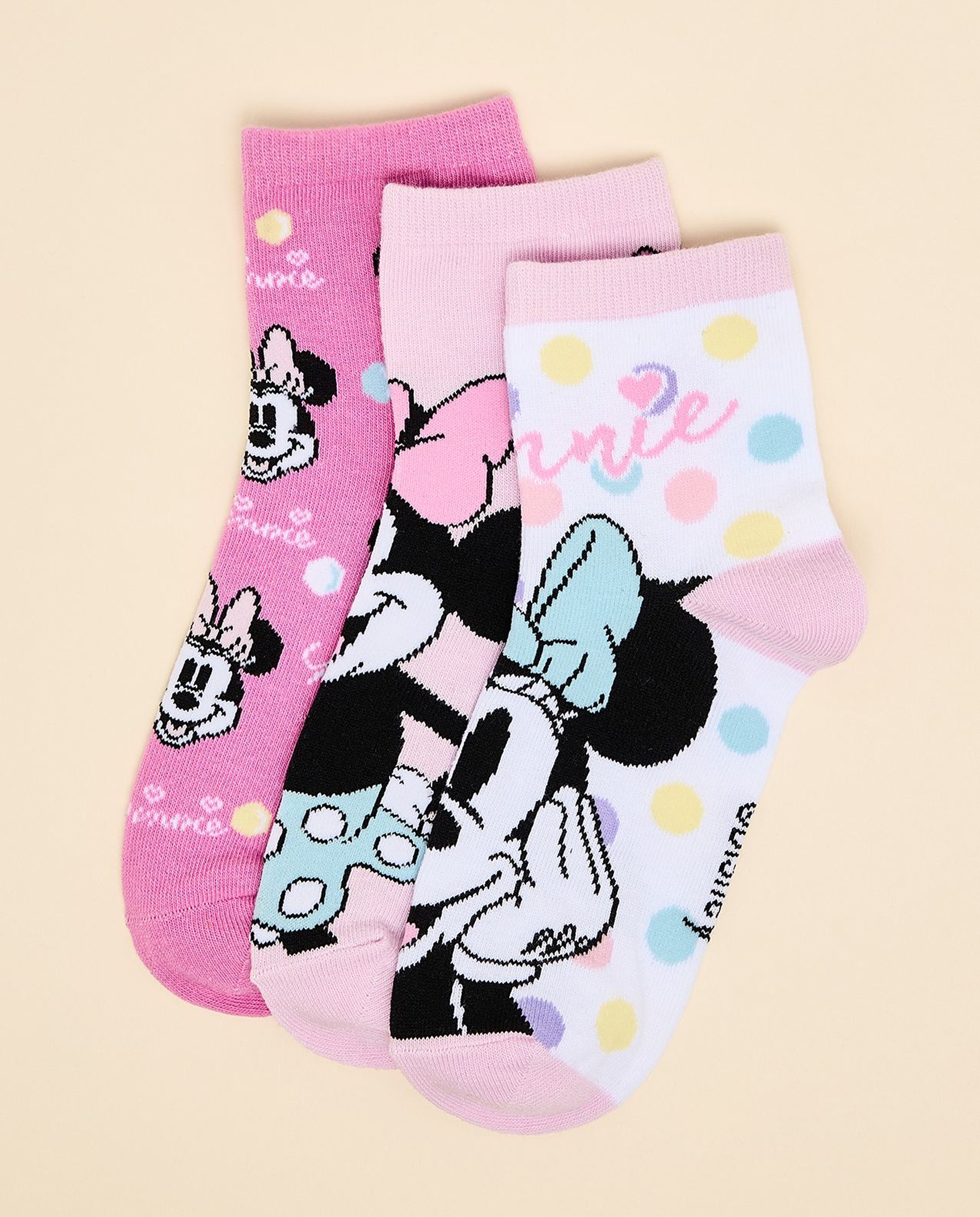 3 Pack Minnie Mouse Print Ankle Socks