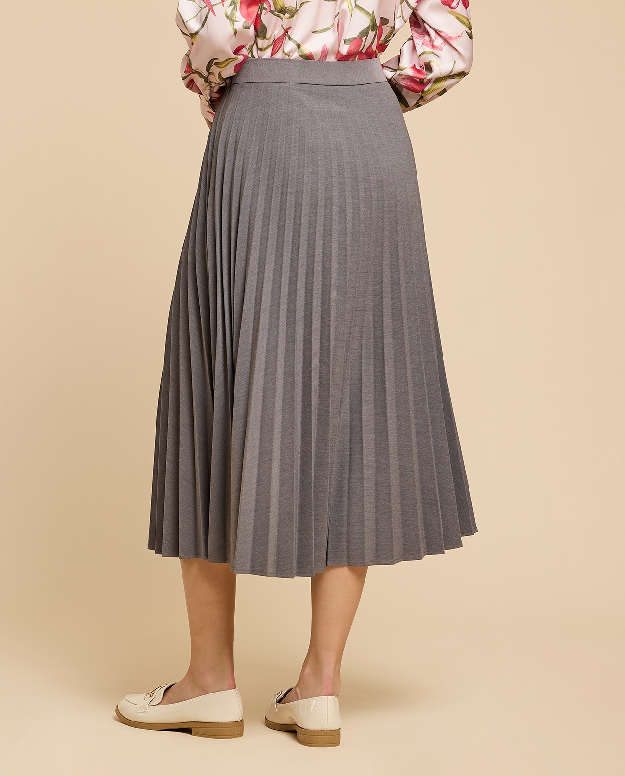 Pleated Midi Skirt with Elastic Waist