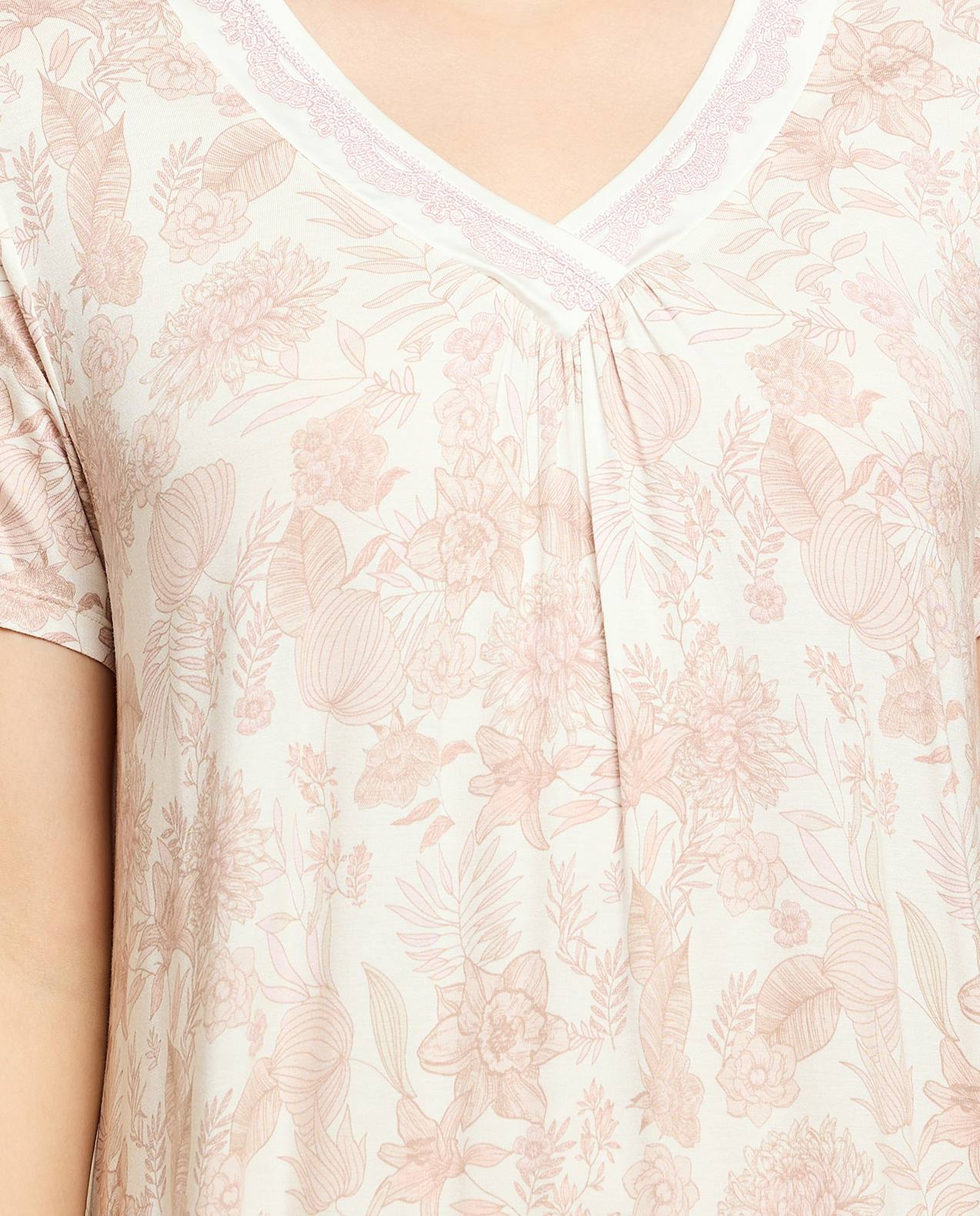 Printed Nightdress with V-Neck and Short Sleeves