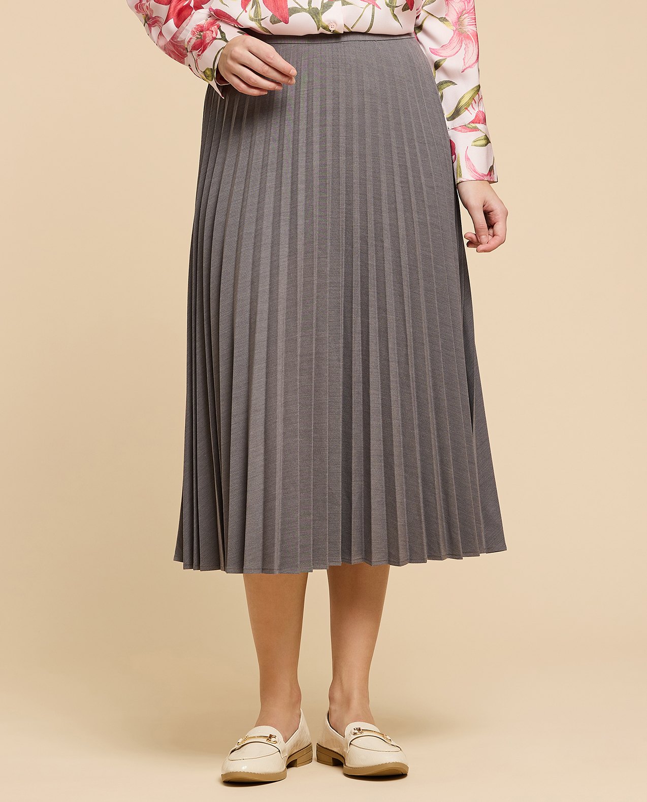 Pleated Midi Skirt with Elastic Waist