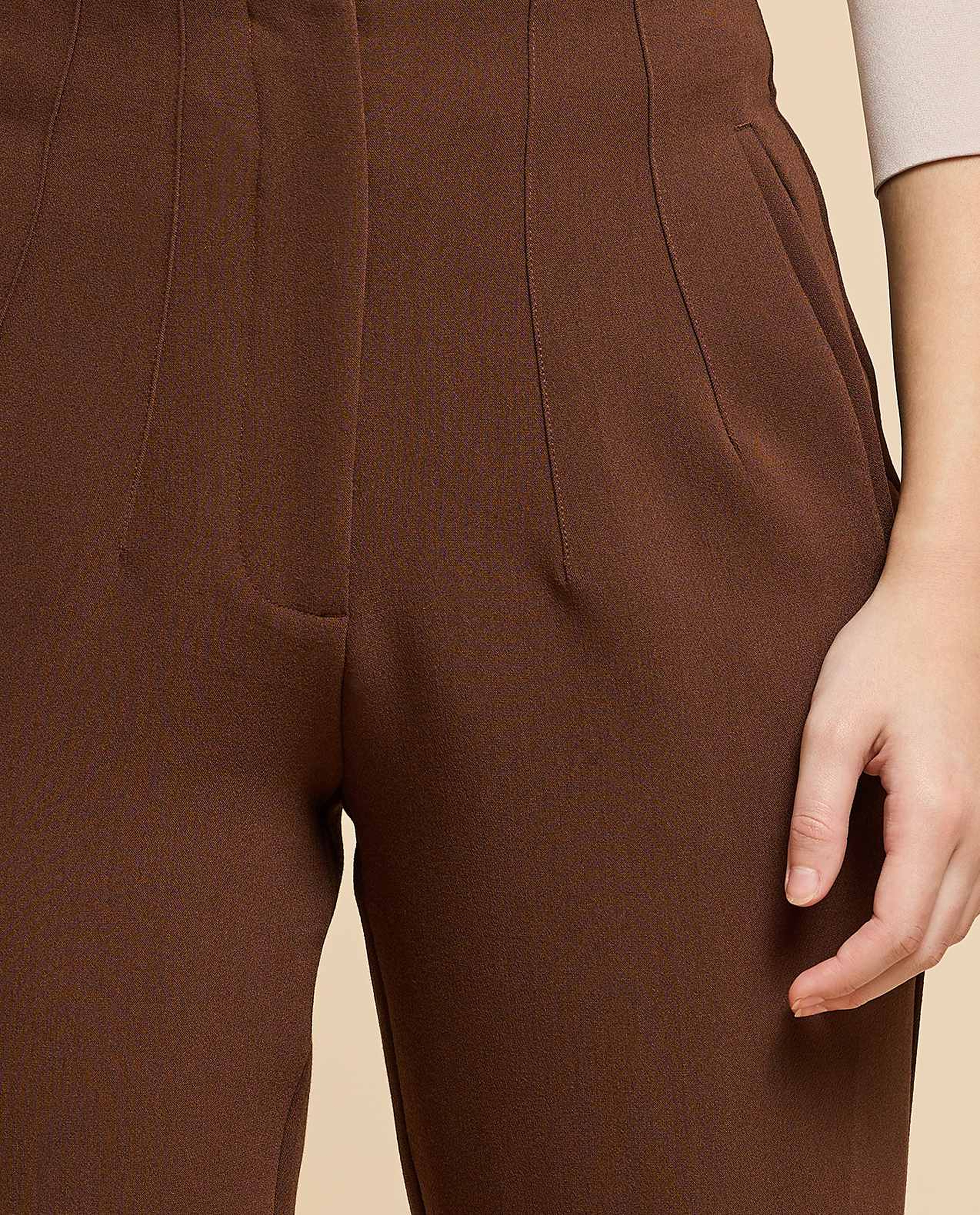 Pintuck Tapered Fit Trousers with Zipper Closure