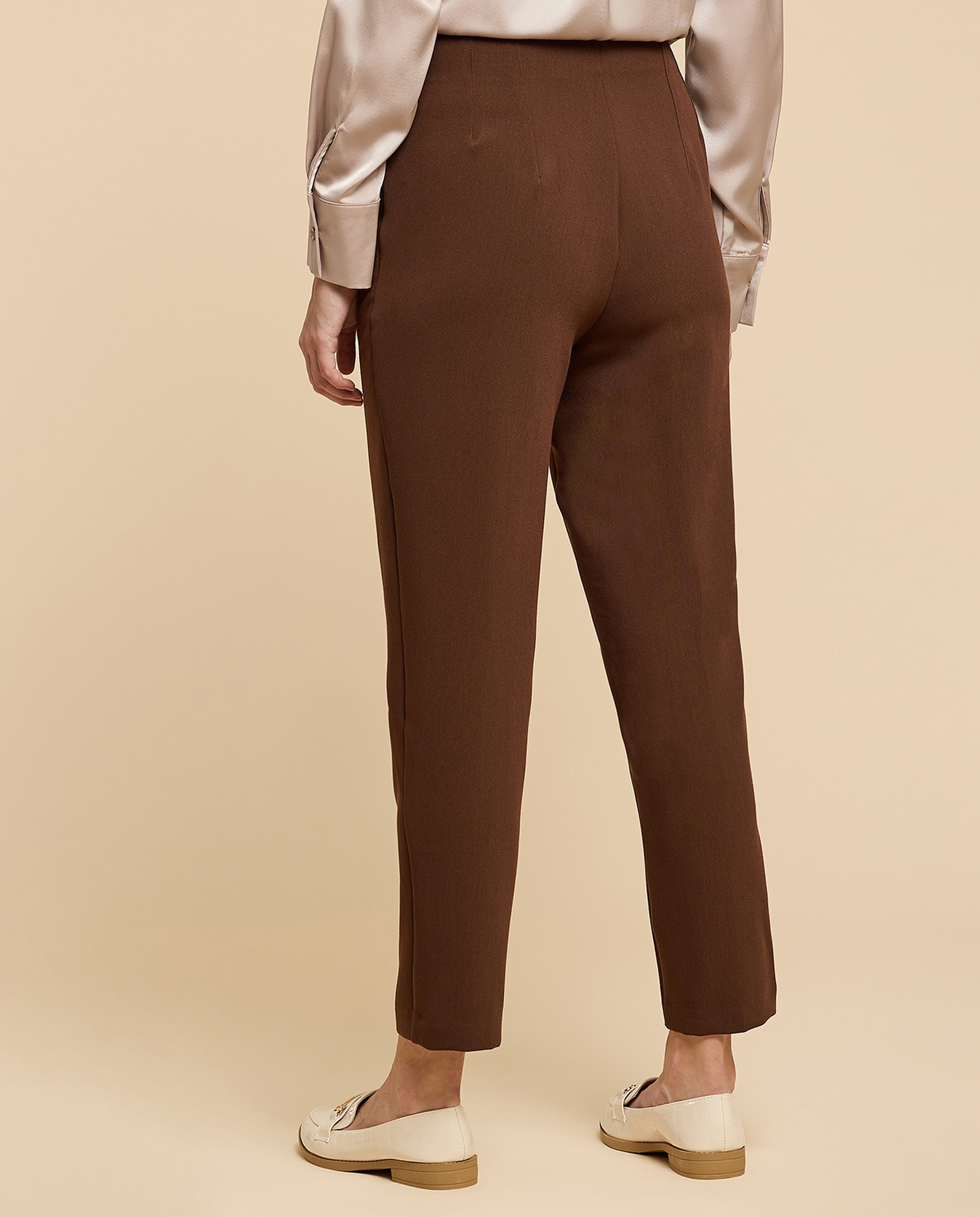 Pintuck Tapered Fit Trousers with Zipper Closure