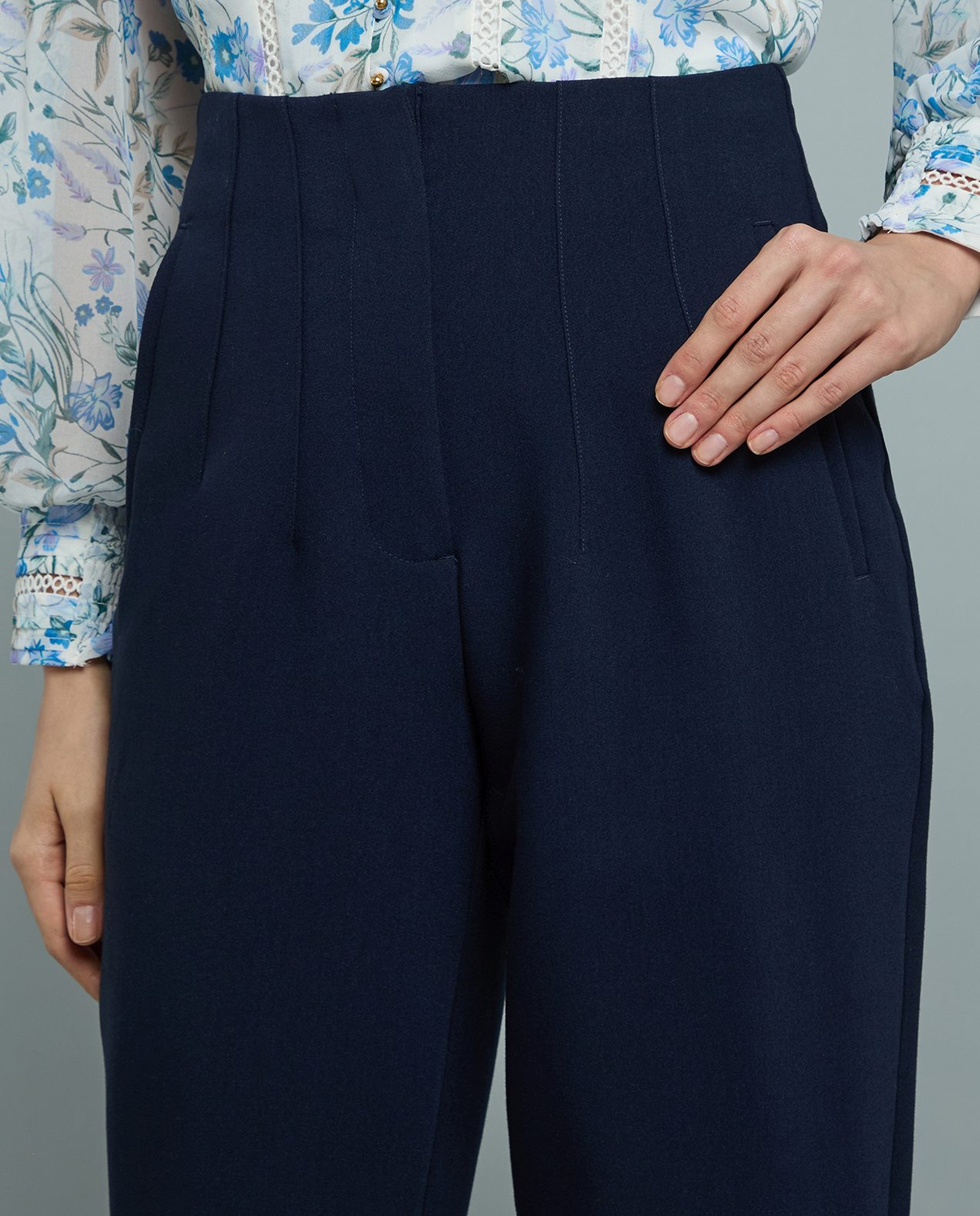 Solid Tapered Pants with Button Closure