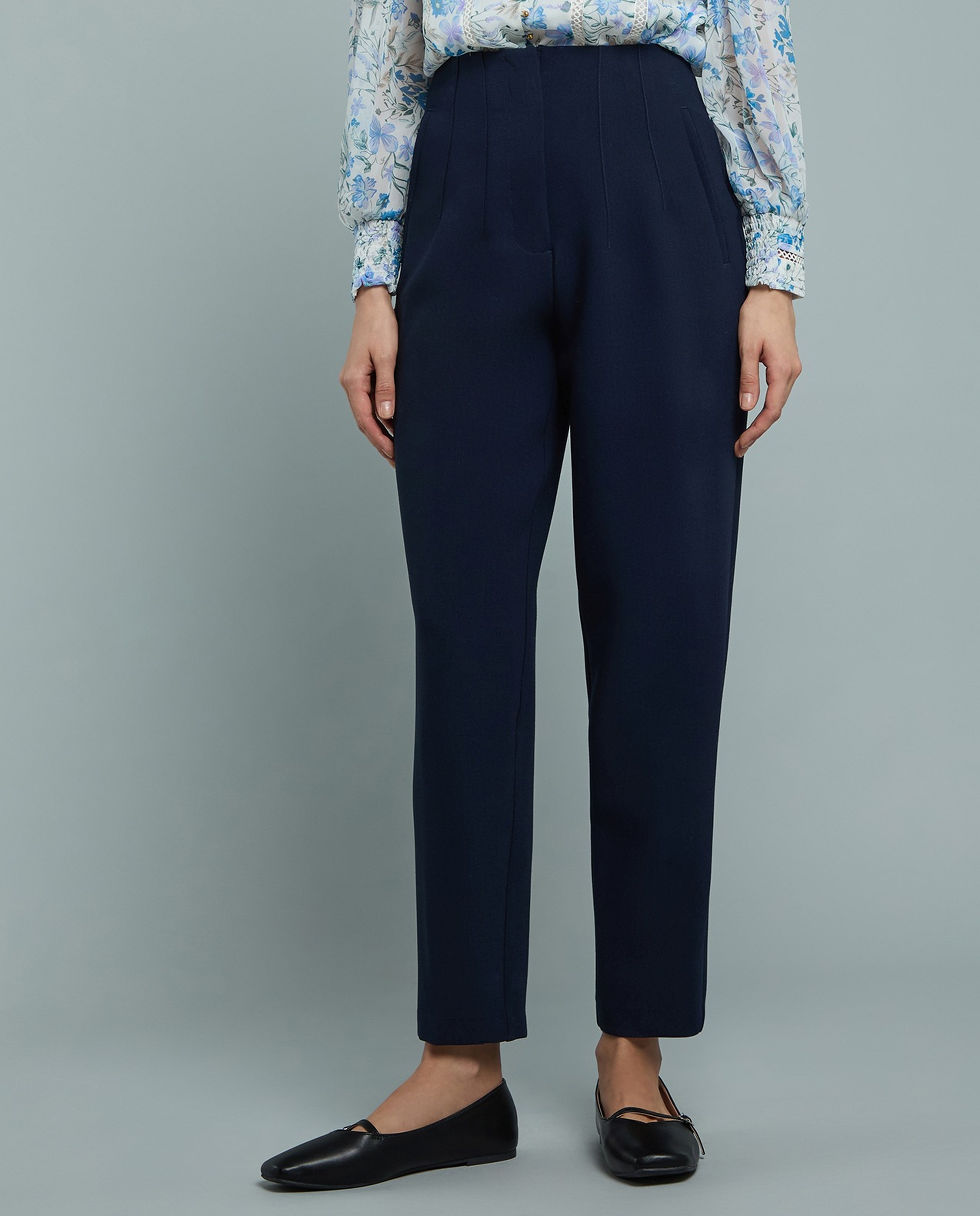 Solid Tapered Pants with Button Closure