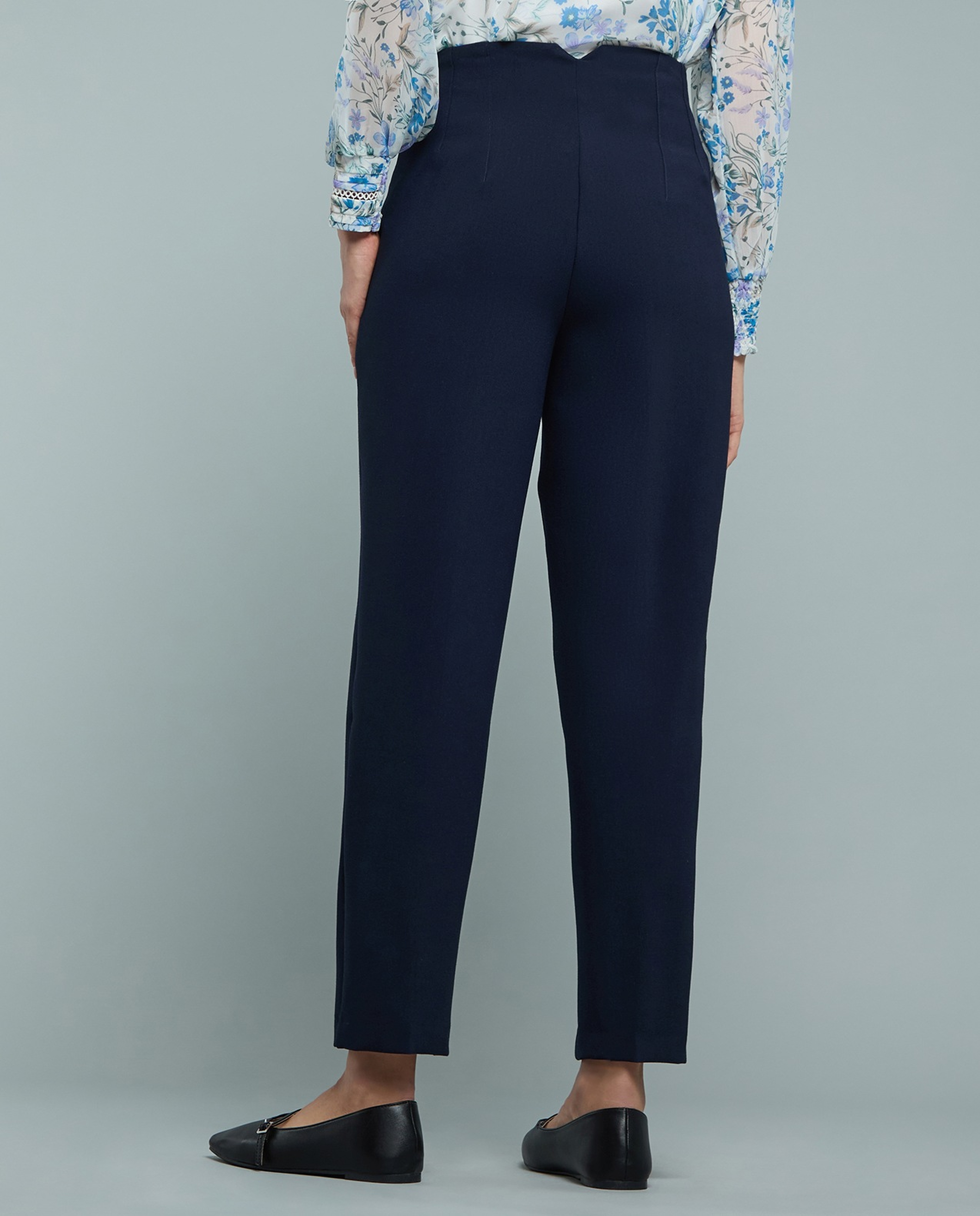 Solid Tapered Pants with Button Closure