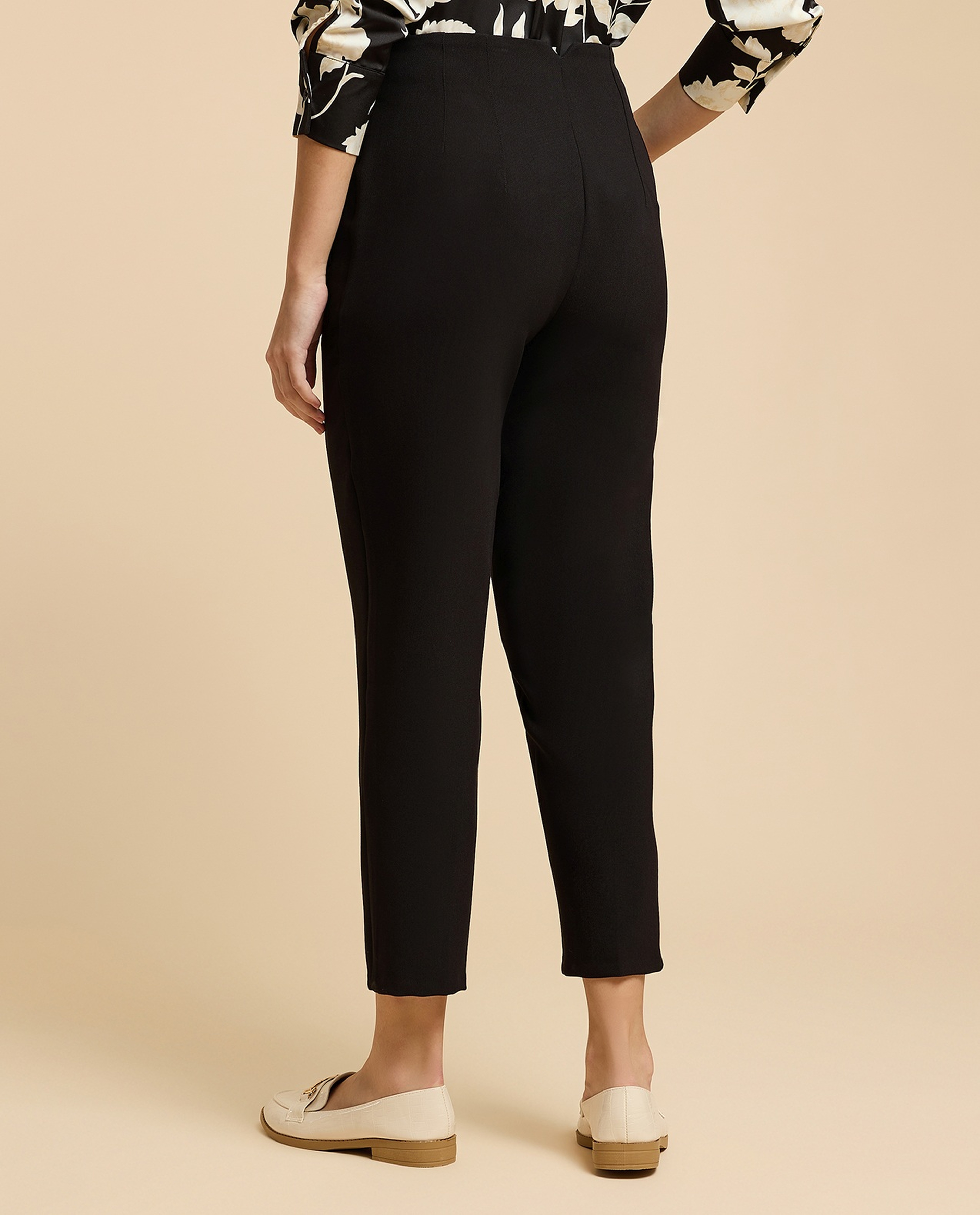 Pintuck Tapered Fit Trousers with Zipper Closure