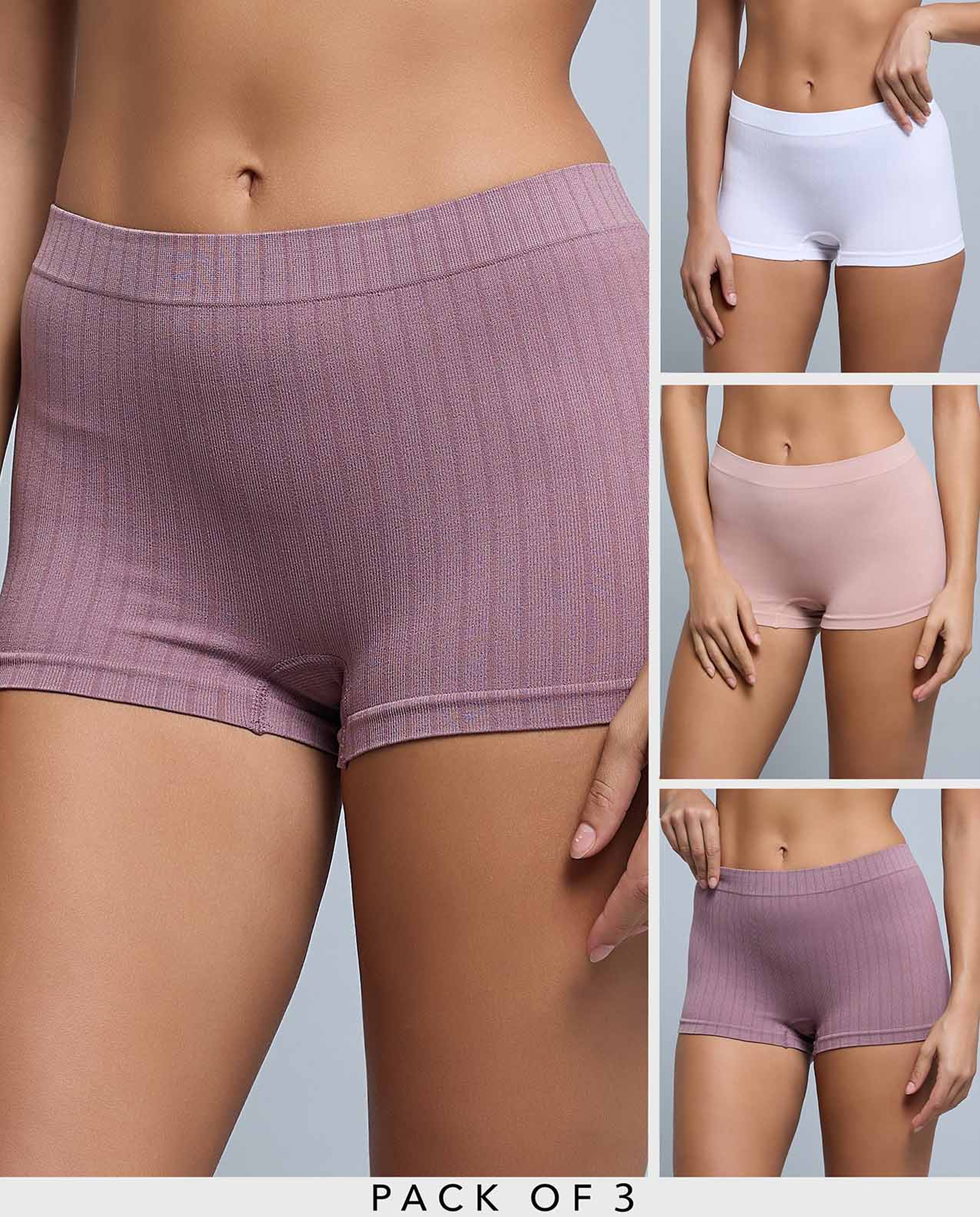 3 Pack Ribbed Seamfree Boyshorts