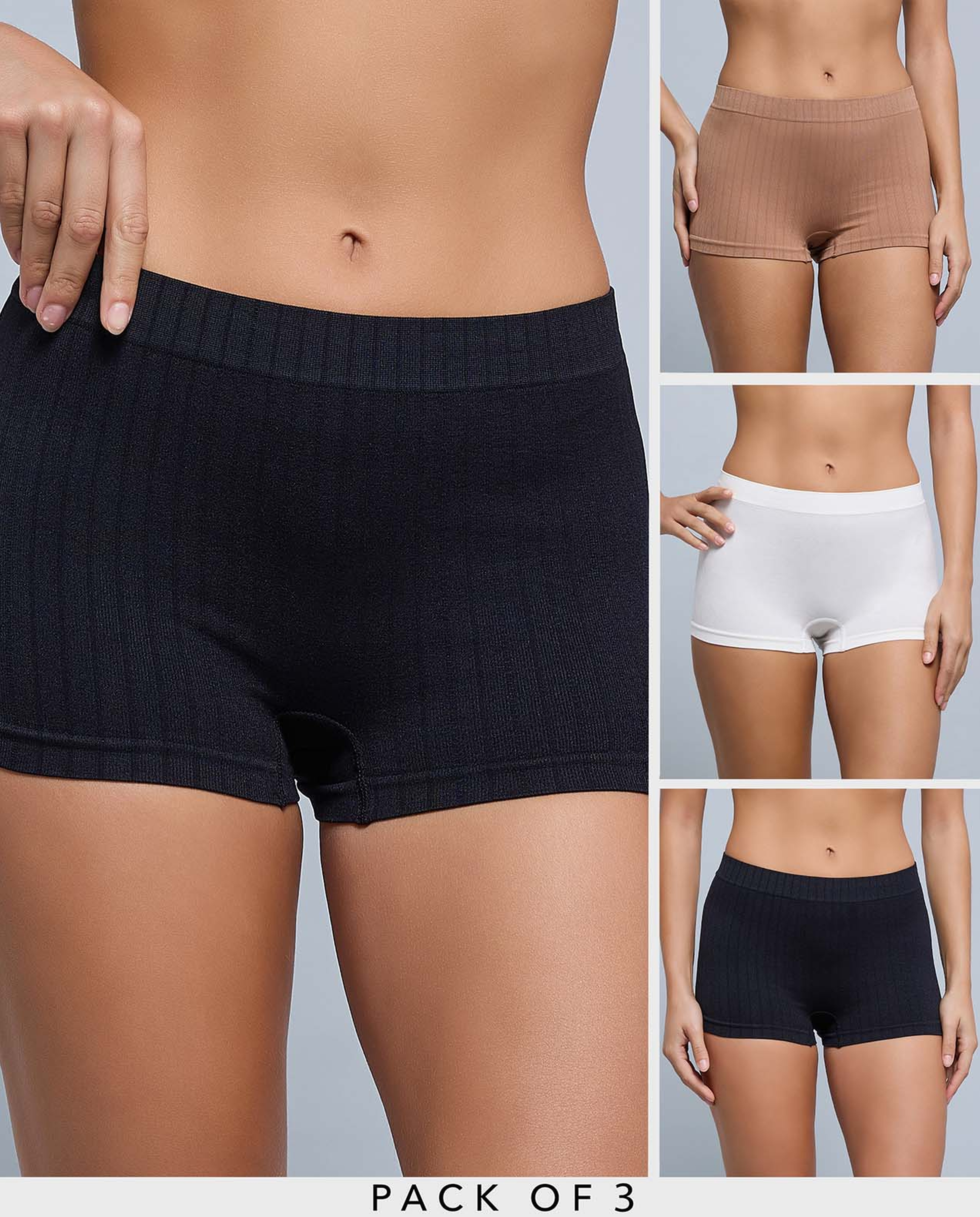 3 Pack Ribbed Seamfree Boyshorts