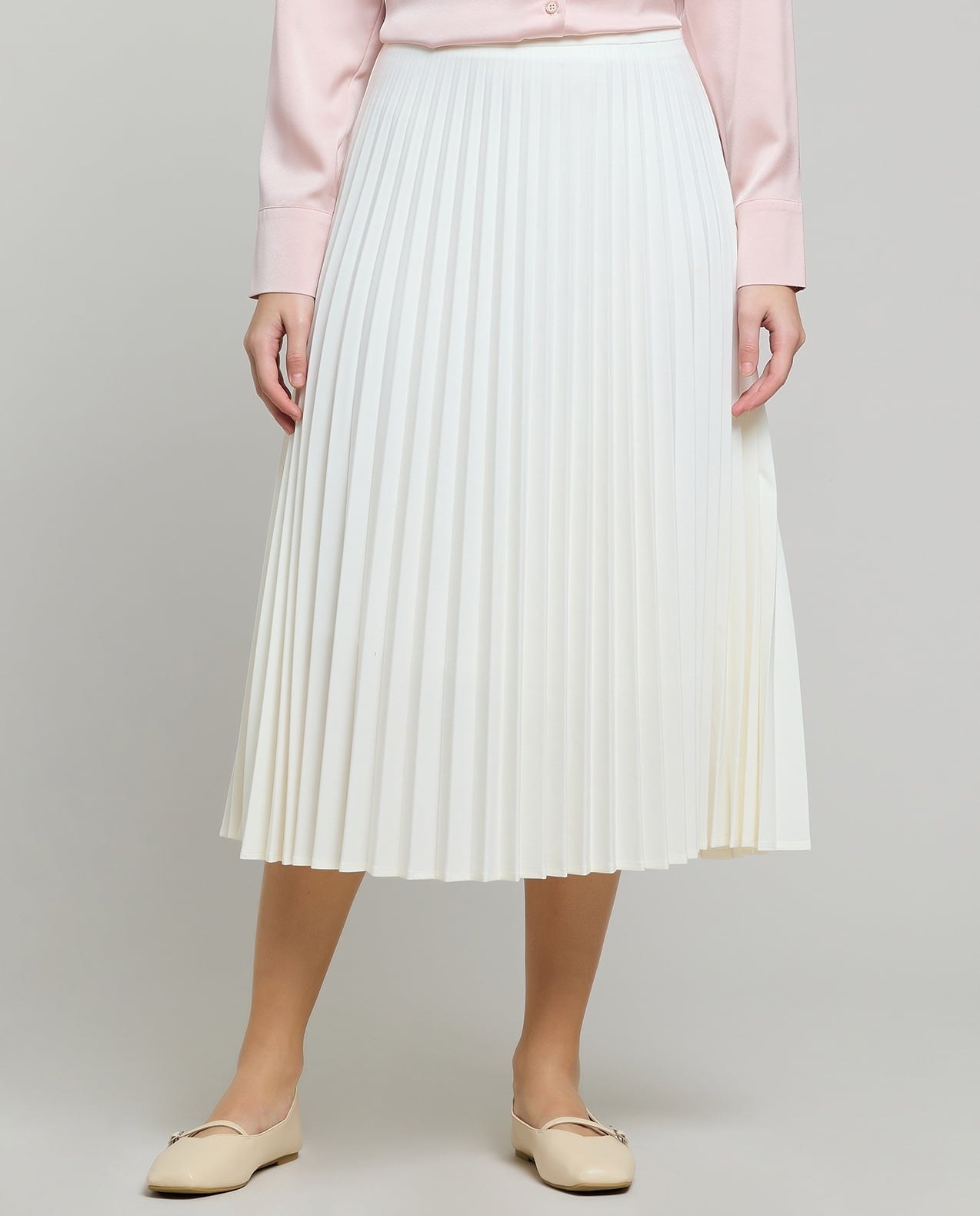Pleated Midi Skirt with Elastic Waist