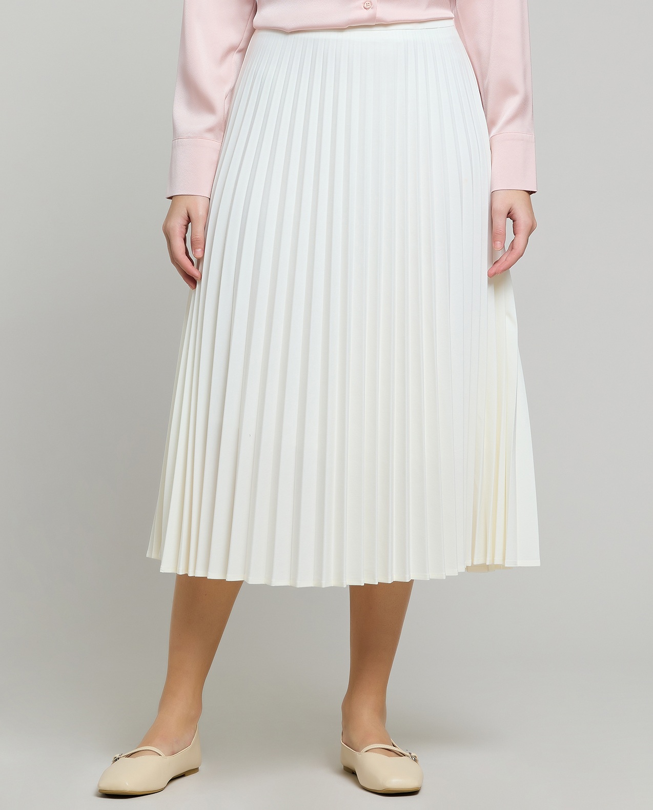 Pleated Midi Skirt with Elastic Waist