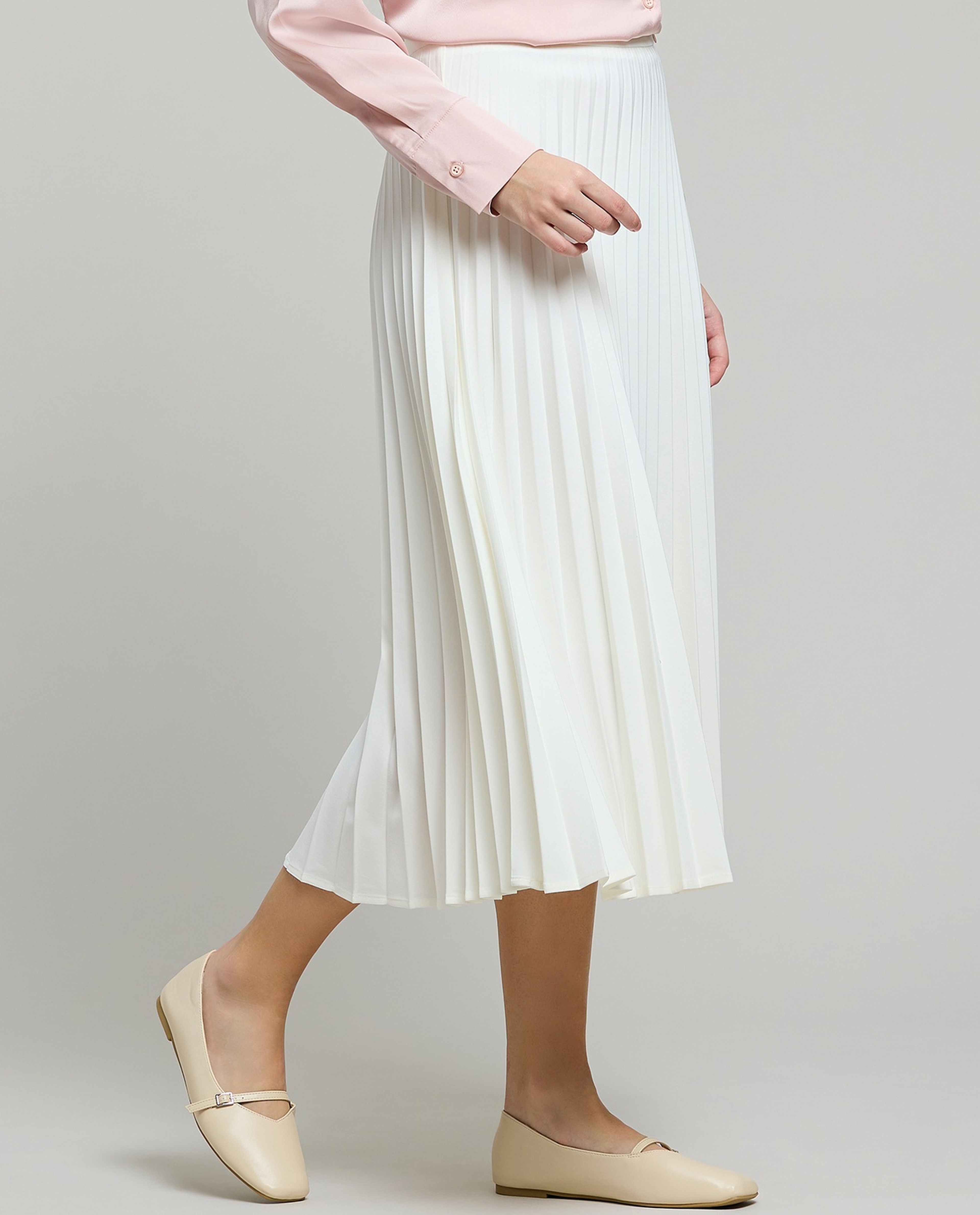 Pleated Midi Skirt with Elastic Waist