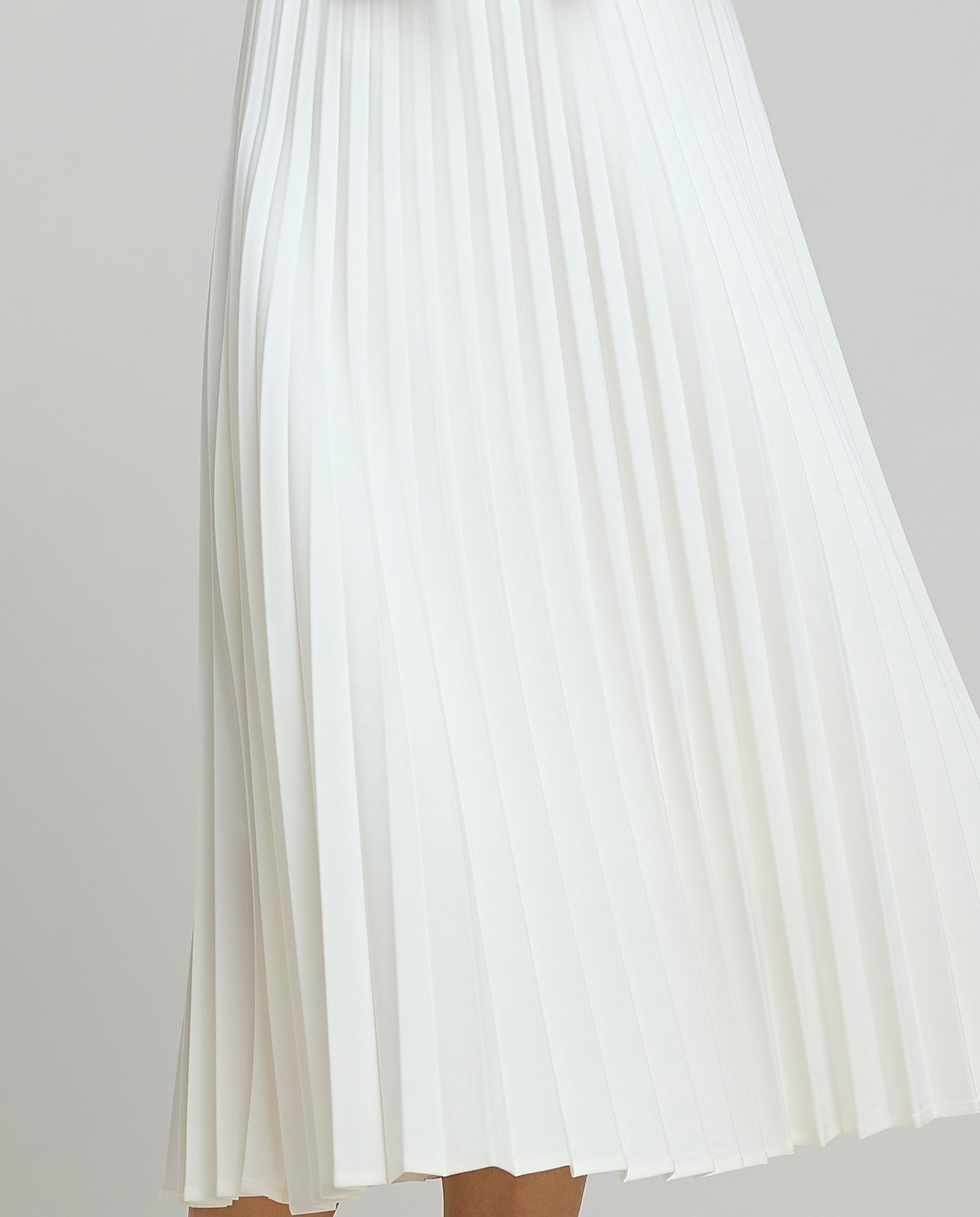 Pleated Midi Skirt with Elastic Waist