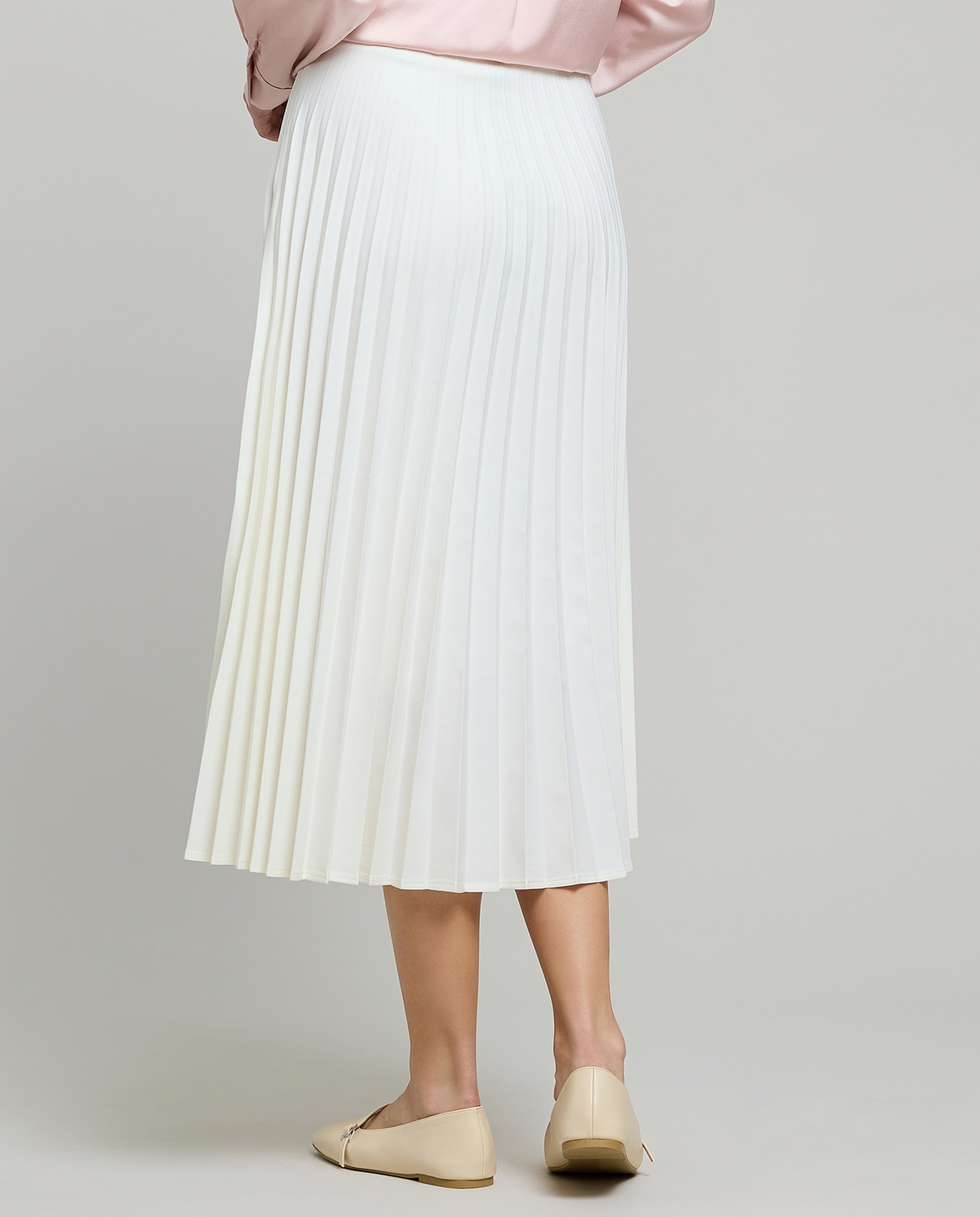 Pleated Midi Skirt with Elastic Waist