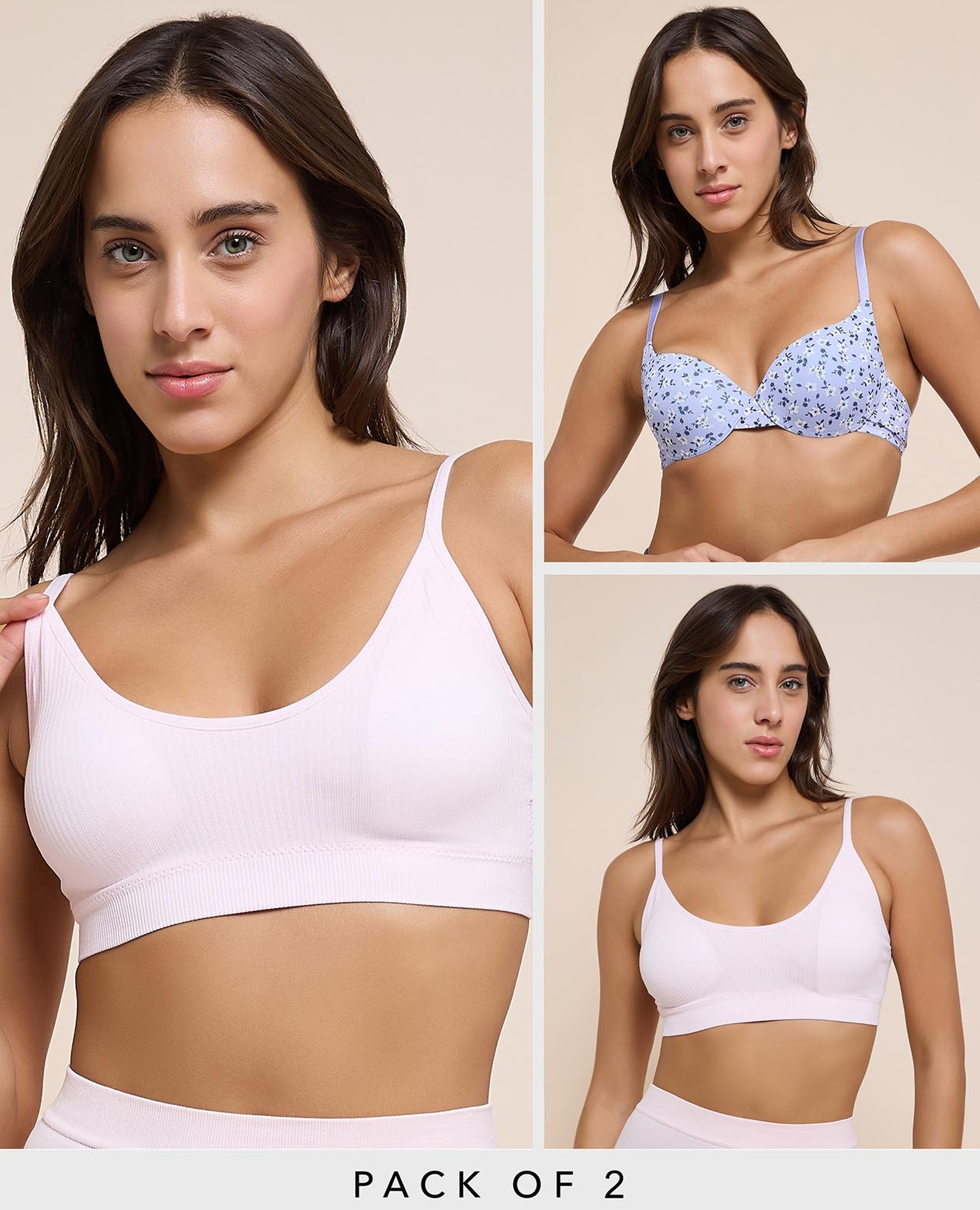 برا رياضة مبطن مرن - قطعتين