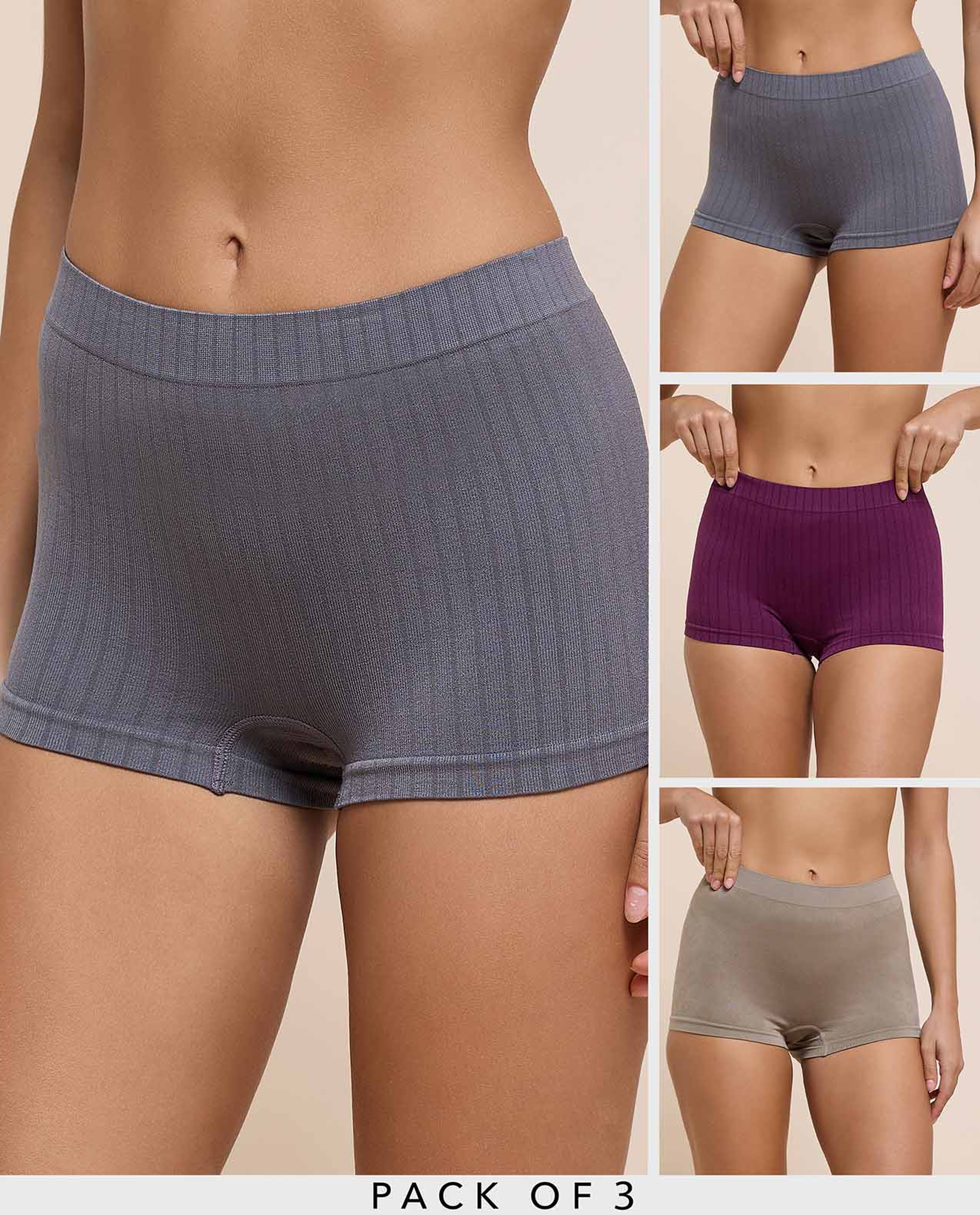 3 Pack Ribbed Seamfree Boyshorts