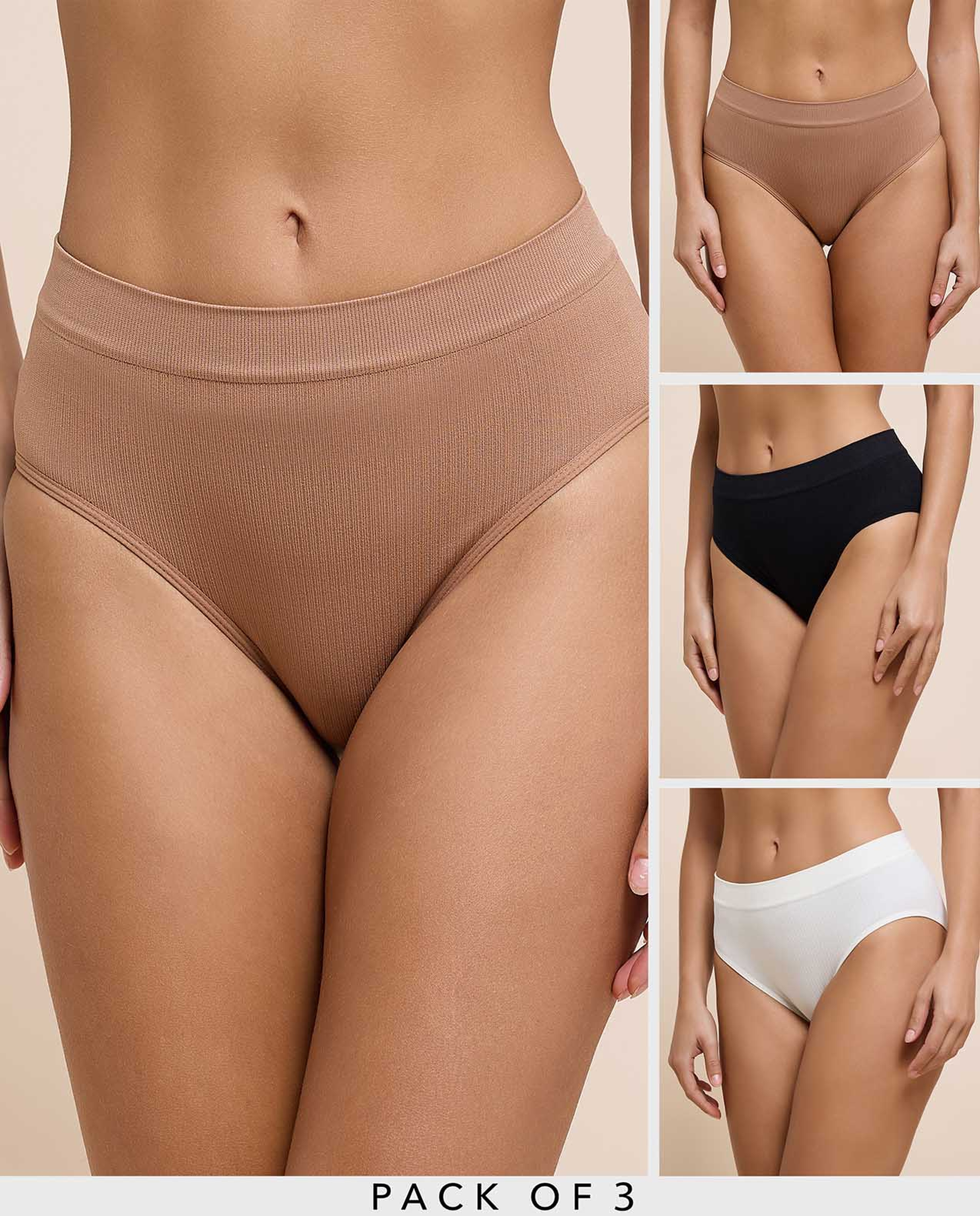 3 Pack Ribbed Seamfree Bikini Briefs